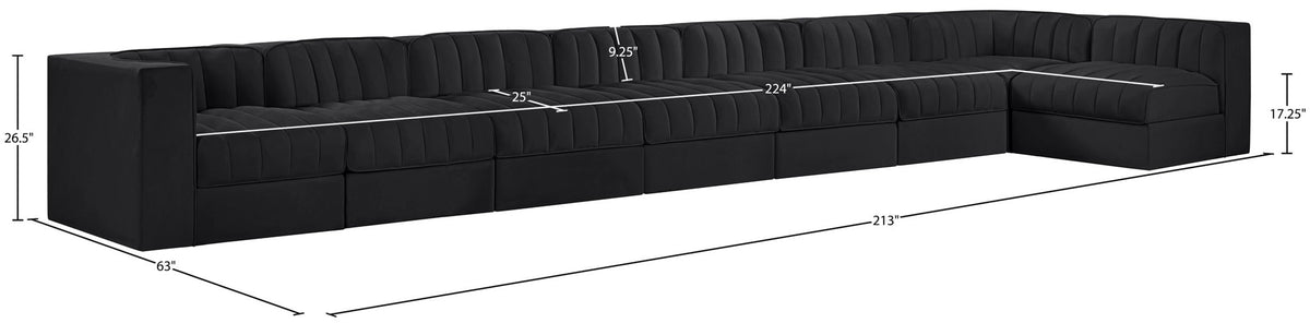 Rummi - Velvet Performance Fabric Upholstered 8 Piece Modular Sectional, L-Shaped (Right)