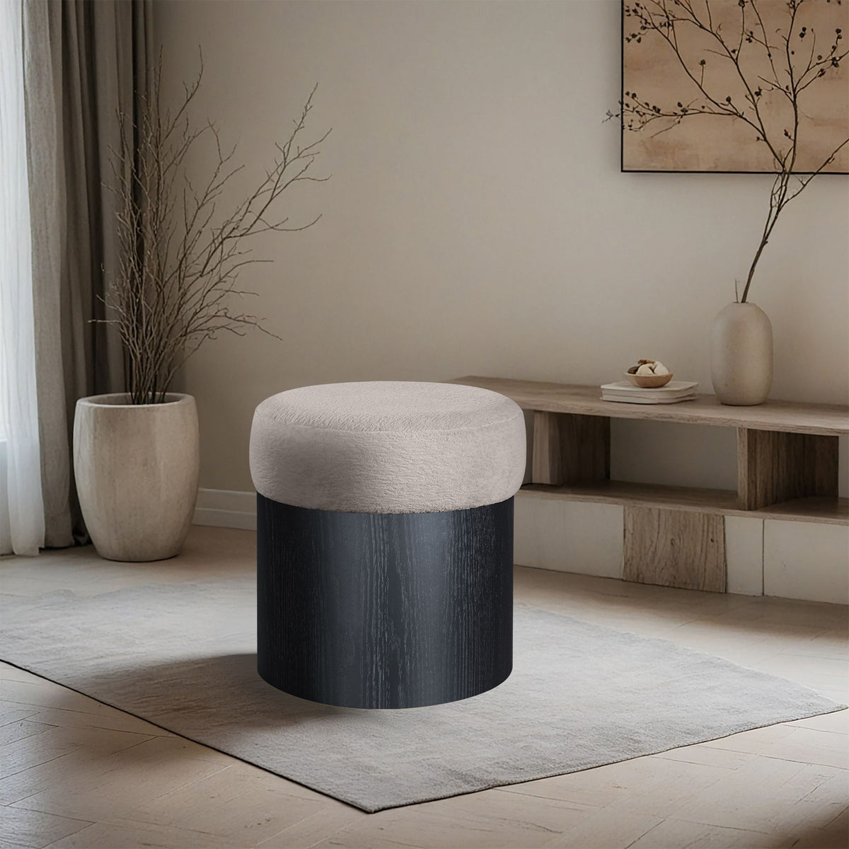 Nimes - Ottoman / Stool With Black Base