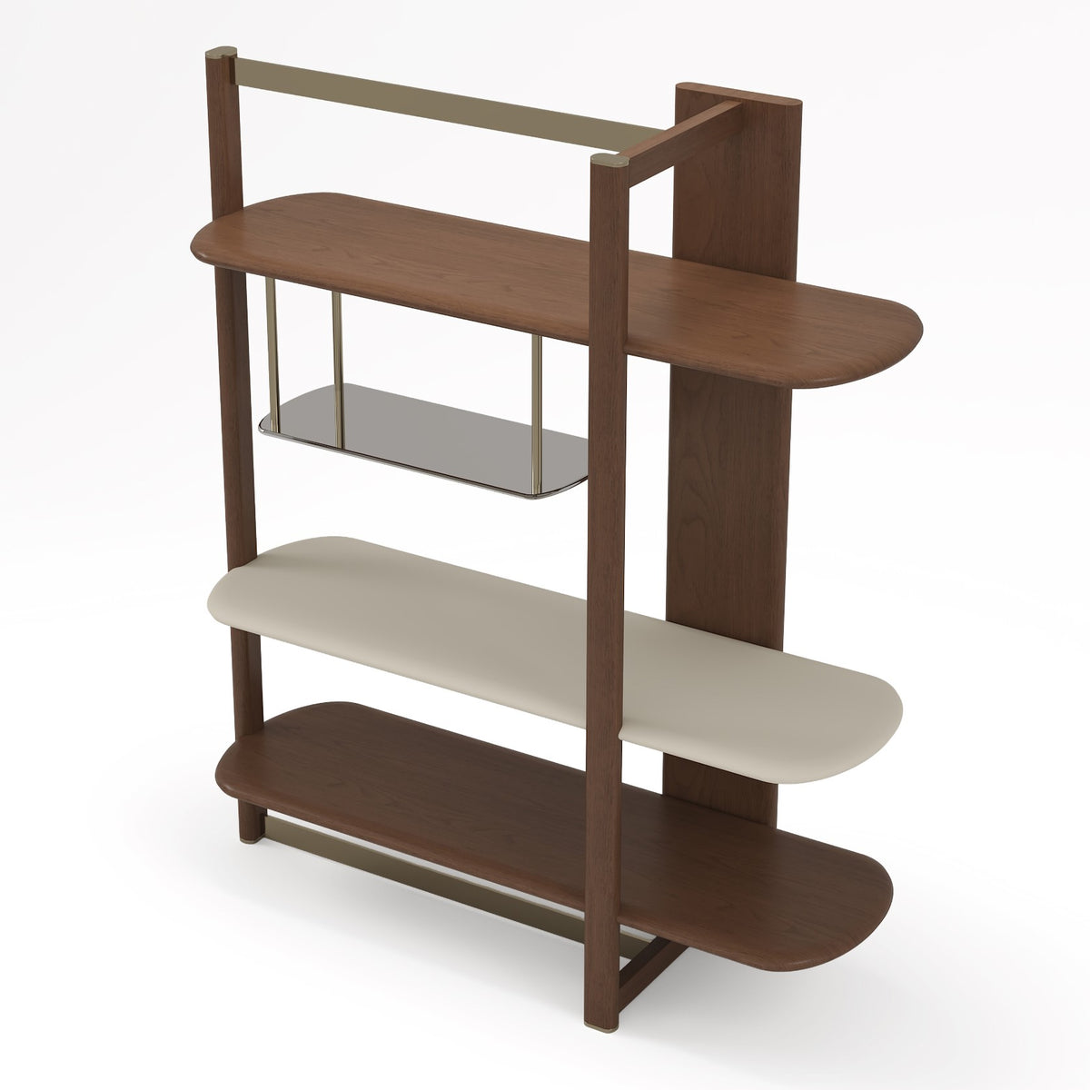 Denali - Mid-Century Modern Walnut + Tea Glass + Gold Right-Facing Shelf - original 1