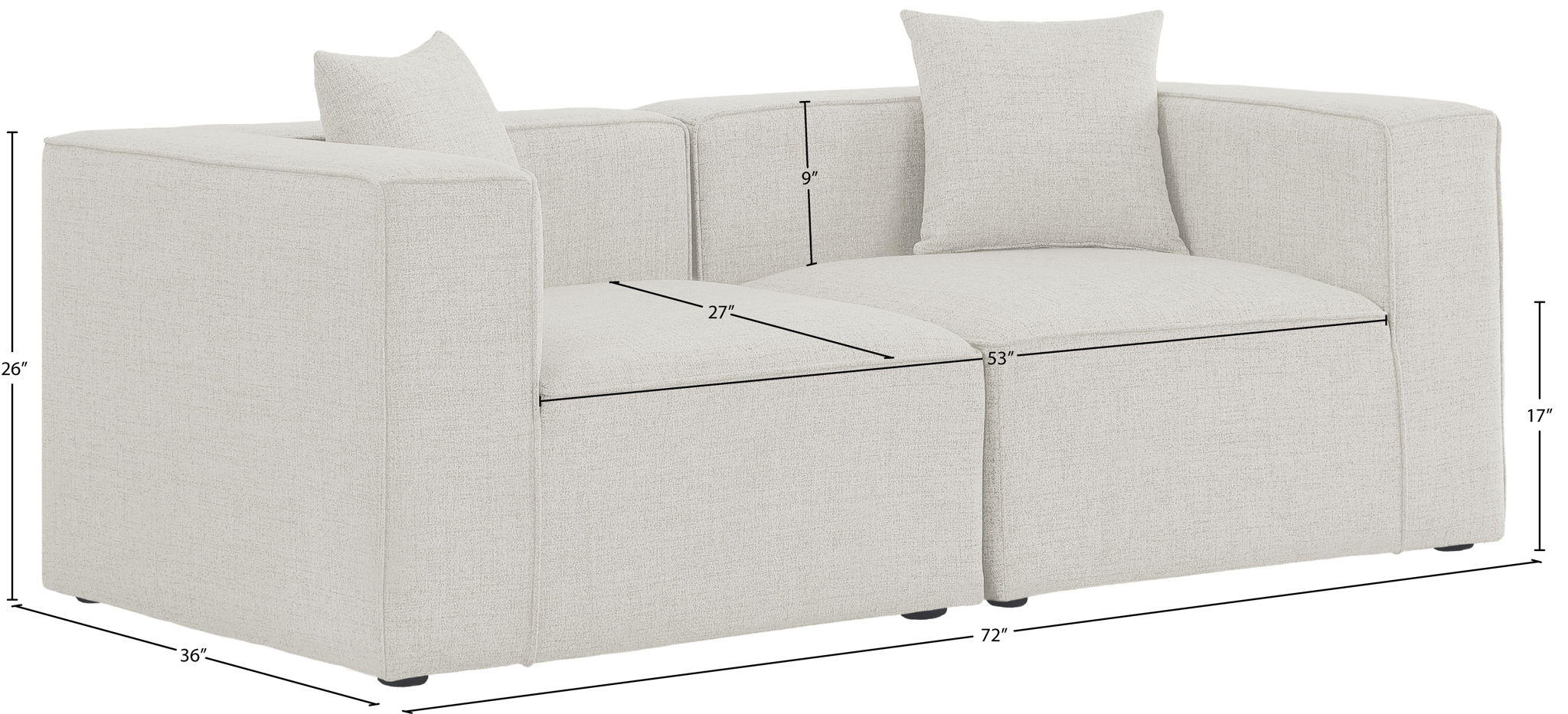 Cube - Linen Modular 2 Seat Sofa