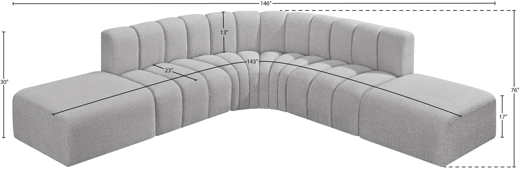 Arc - Boucle Fabric 6 Piece Corner Modular Sofa