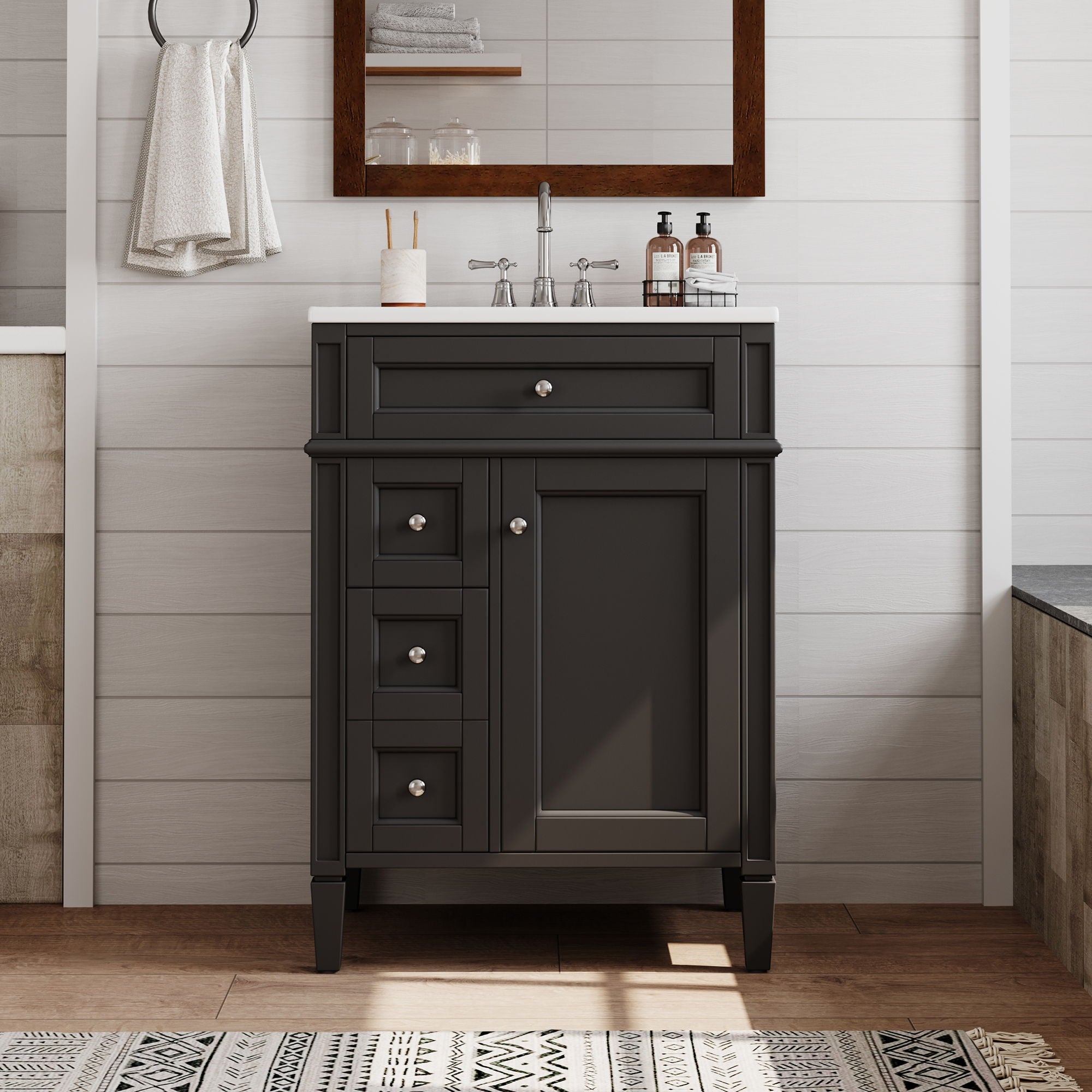 Bathroom Vanity With Top Sink, Storage Cabinet With 2 Drawers And Tip-Out Drawer