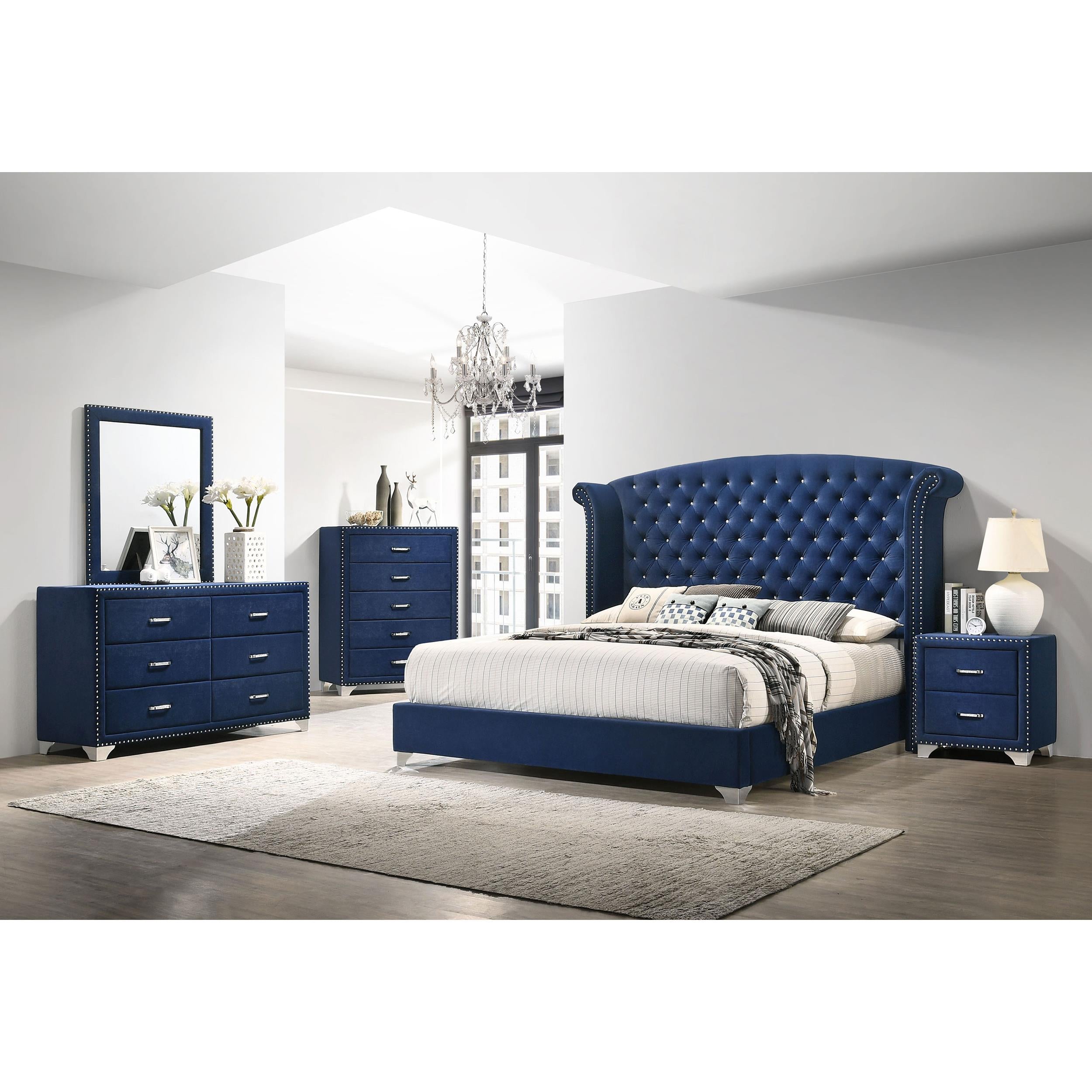 Coaster Furniture Melody 223373M 6-Drawer Upholstered Dresser with Mirror - Pacific Blue IMAGE 3