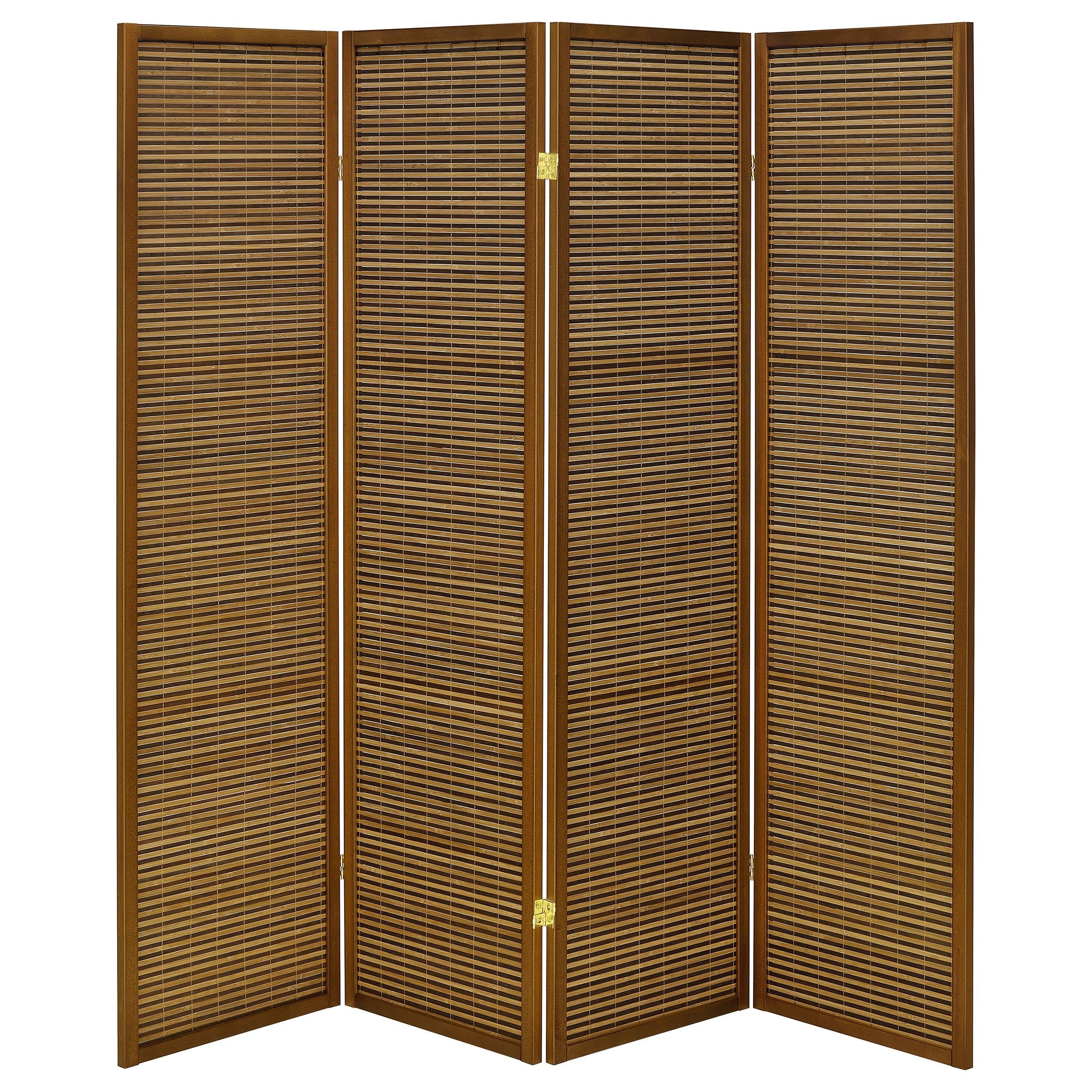Coaster Furniture Browning 961638 4-panel Bamboo Room Divider Folding Screen - Walnut IMAGE 4