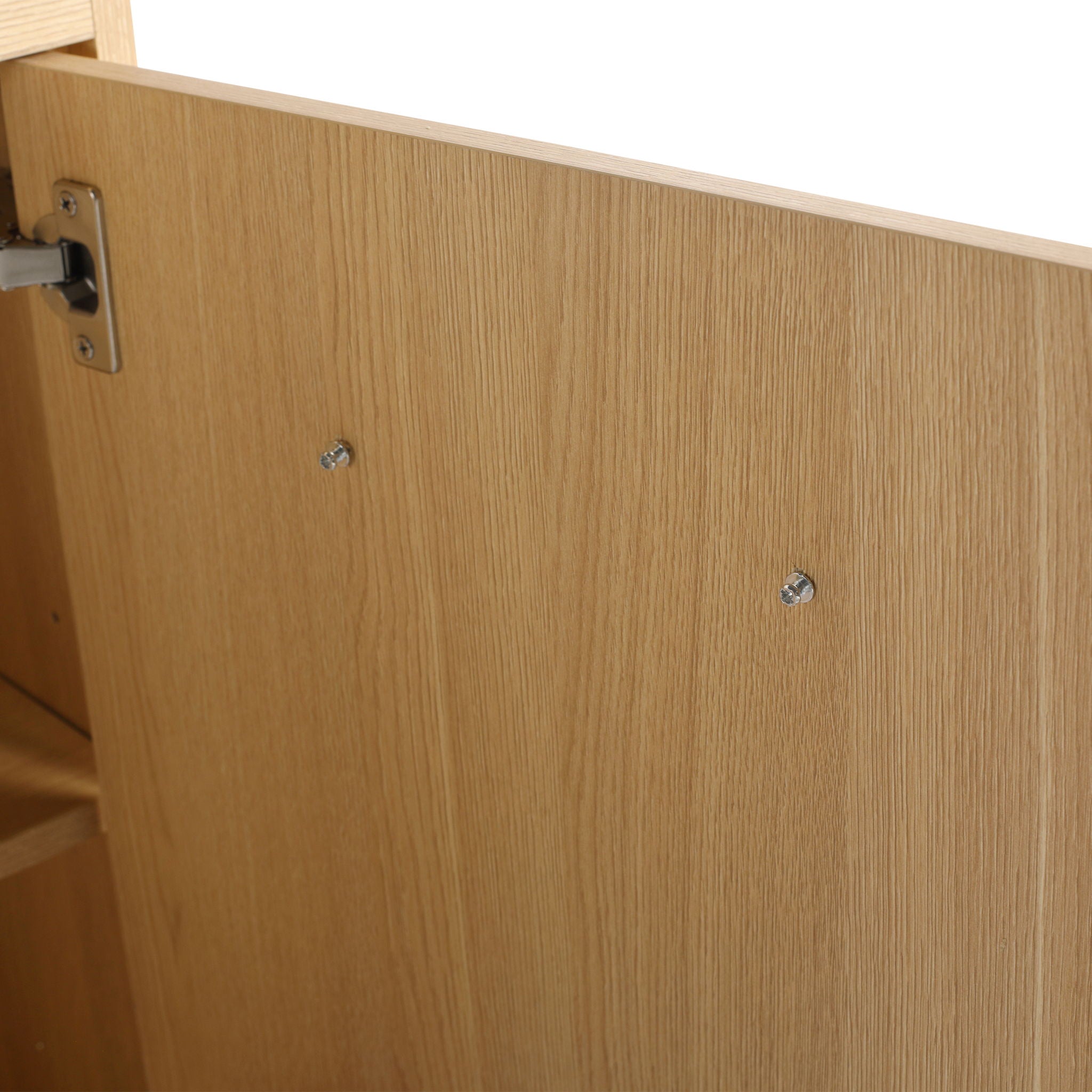 48" Freestanding Bathroom Vanity With Double Sink, 2 Soft Close Doors & 3 Open Shelves - Oak