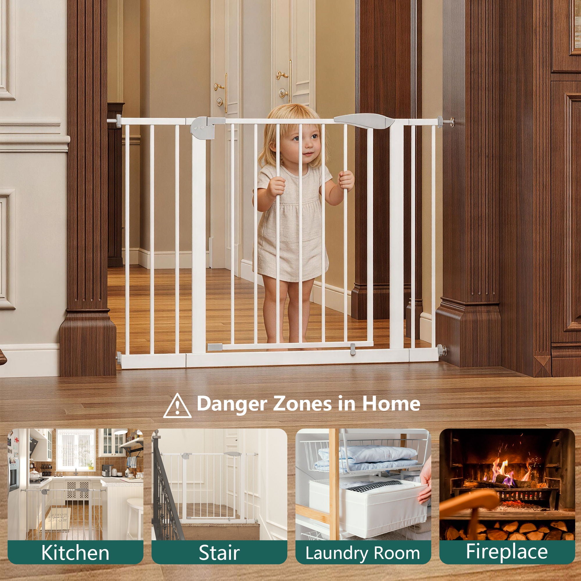 Pressure Mounted Baby Gate For Stairs - White