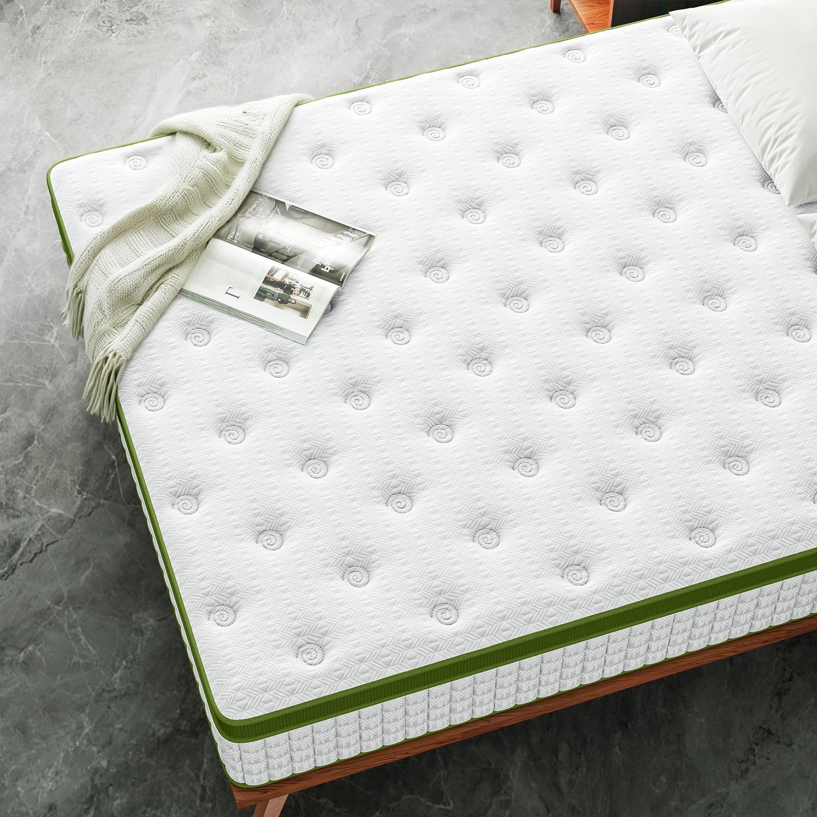 12" Hybrid Mattress With Gel Memory Foam & Pocket Springs - Green - Full