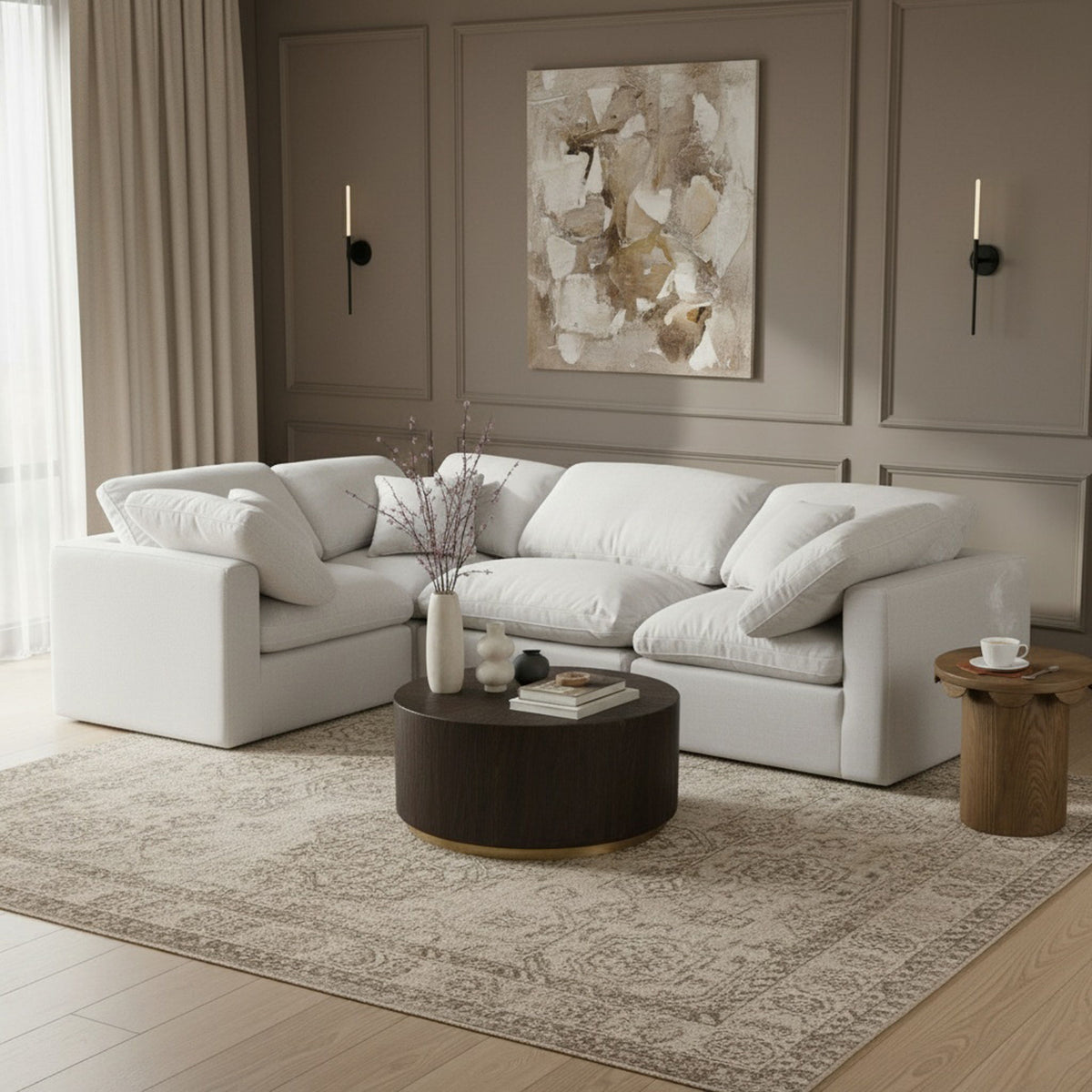 Indulge - Linen 4 Piece Modular Corner Sectional - White