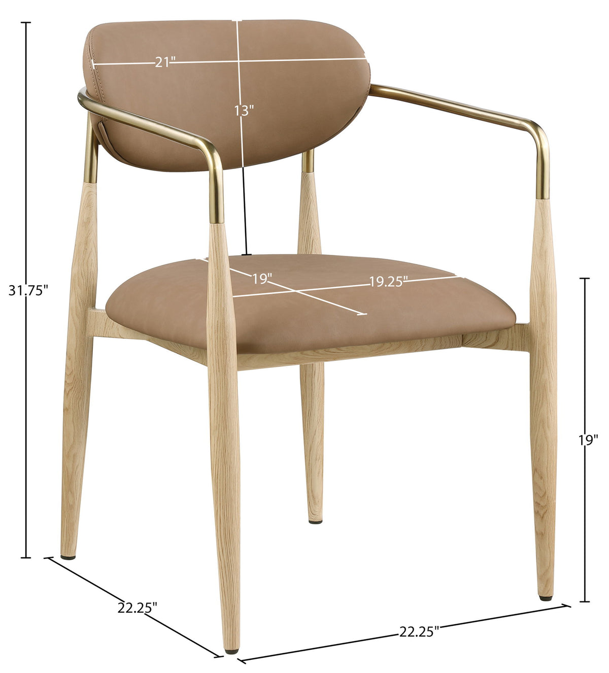 Ronda - Vegan Leather Upholstered Dining Arm Chair - Natural Legs