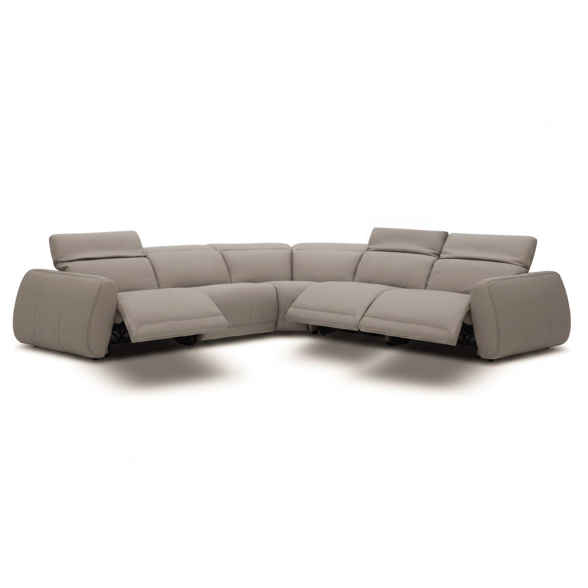 Skye - Contemporary Grey Leather Sectional Sofa w/ 3 Power Recliners & Headrests - original 1