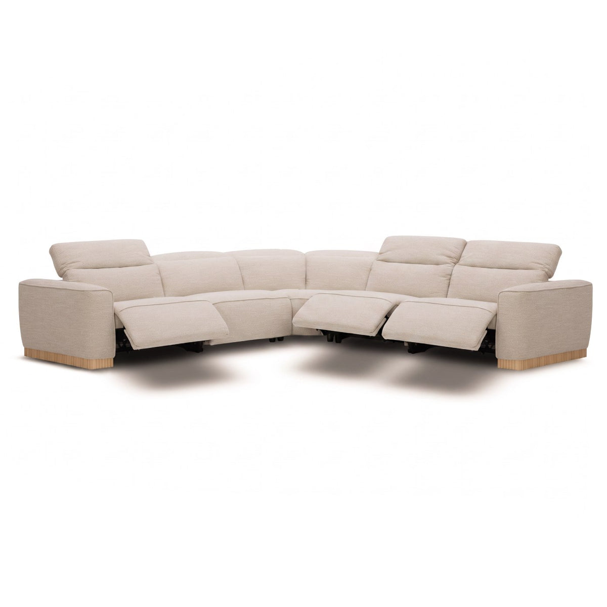 Aris - Modern Beige Fabric Sectional Sofa w/ 3 Power Recliners & Headrests - original 1
