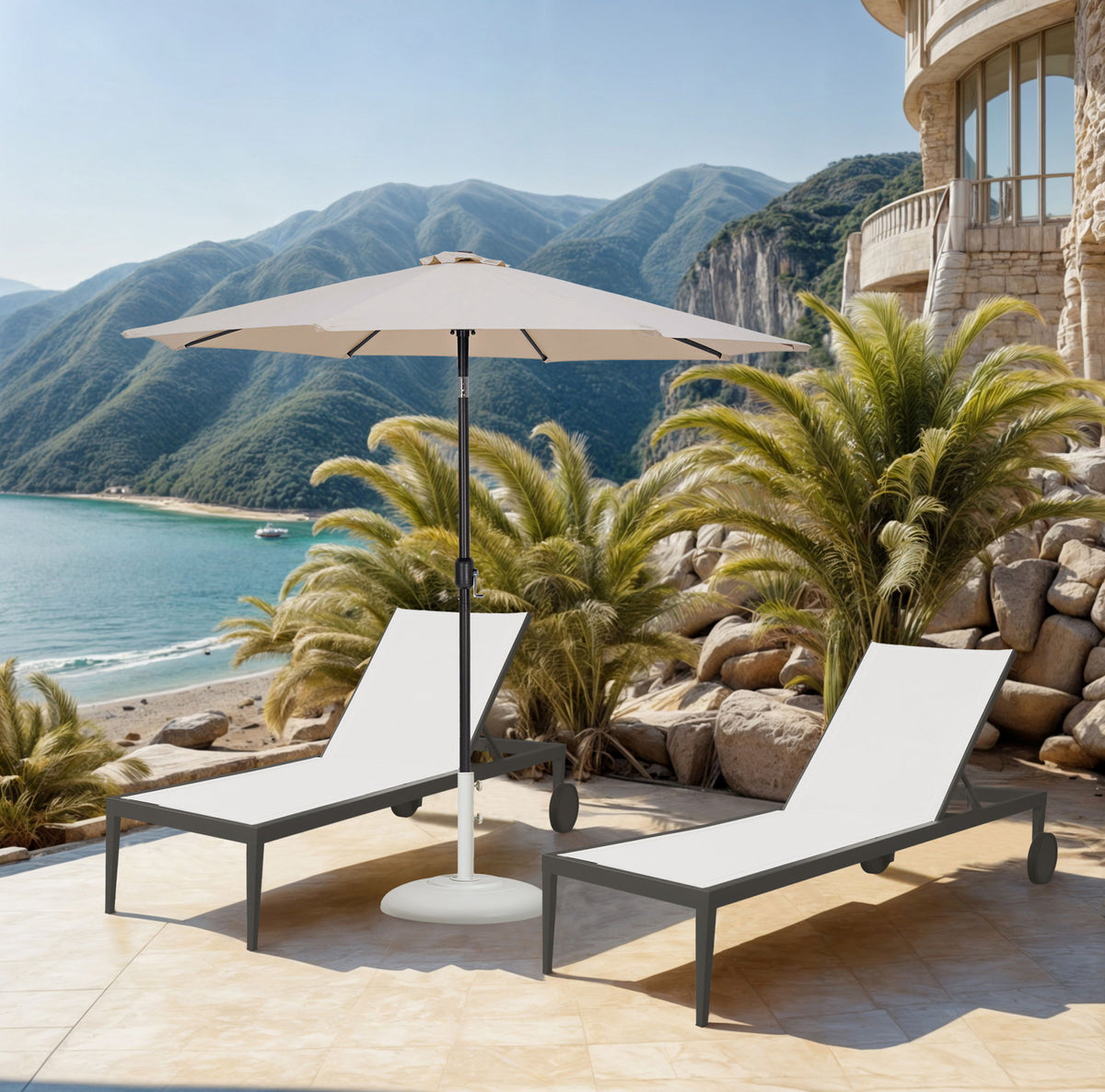 Fiji - Aluminum Patio Umbrella With Round White And Black Base