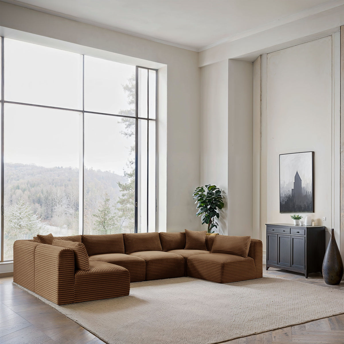 Shaggy - Fabric 6 Piece Modular U-Shaped Armless Sectional