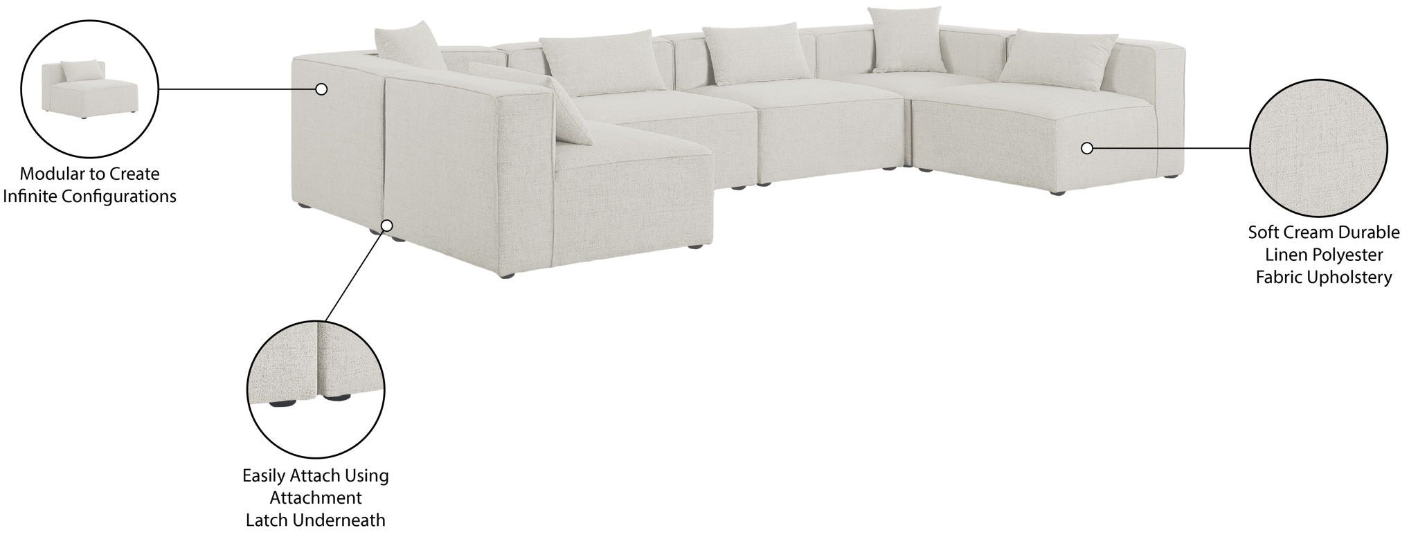 Cube - Linen 6 Piece Modular Armless Sectional