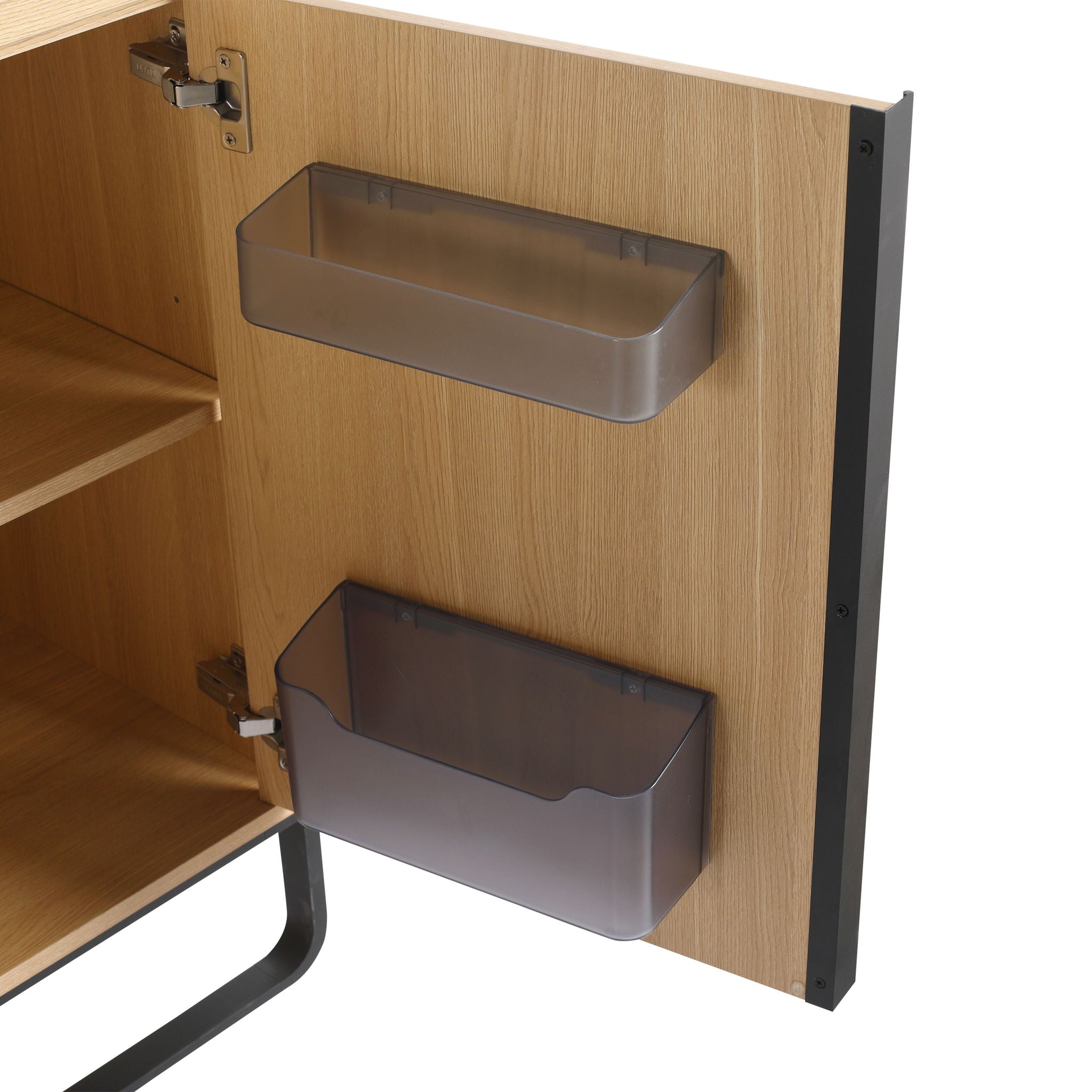 48" Freestanding Bathroom Vanity With Double Sink, 2 Soft Close Doors & 3 Open Shelves - Oak