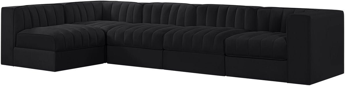 Rummi - Velvet Performance Fabric Upholstered 5 Piece Modular Sectional, L-Shaped (Right)
