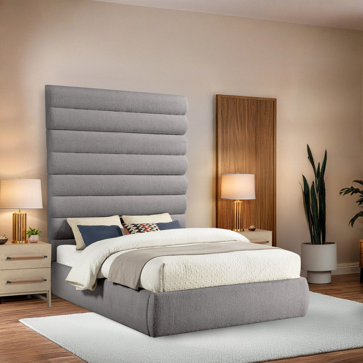 Adam - Boucle Fabric Bed With 89" Headboard