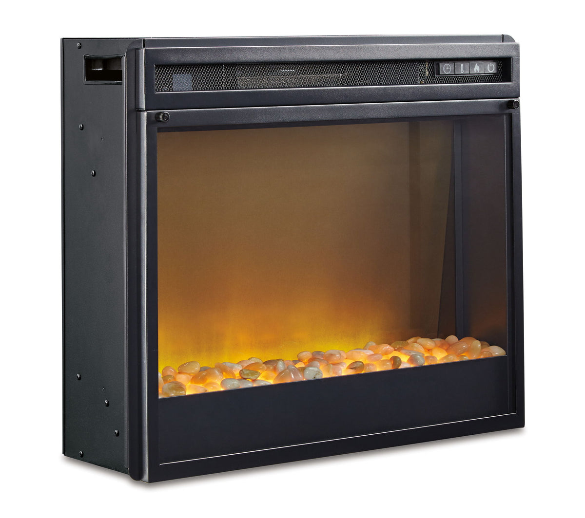 Entertainment Accessories - Fireplace Insert Glass/Stone - Black
