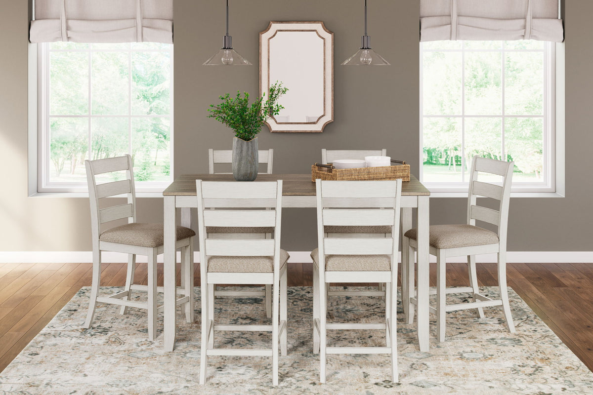Skempton - Counter Height Dining Table and Bar Stools (Set of 7) - White / Light Brown