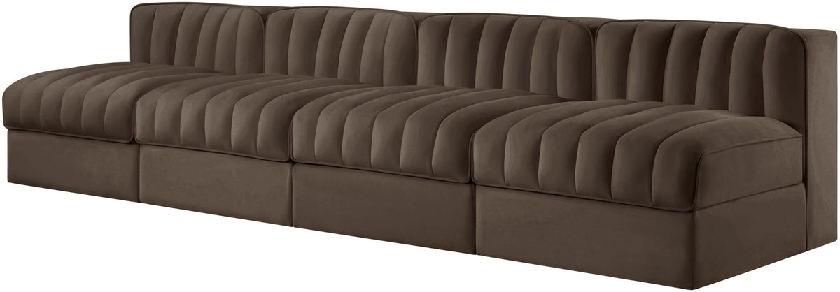 Rummi - Armless Velvet Performance Fabric Upholstered 4 Piece Modular Sofa