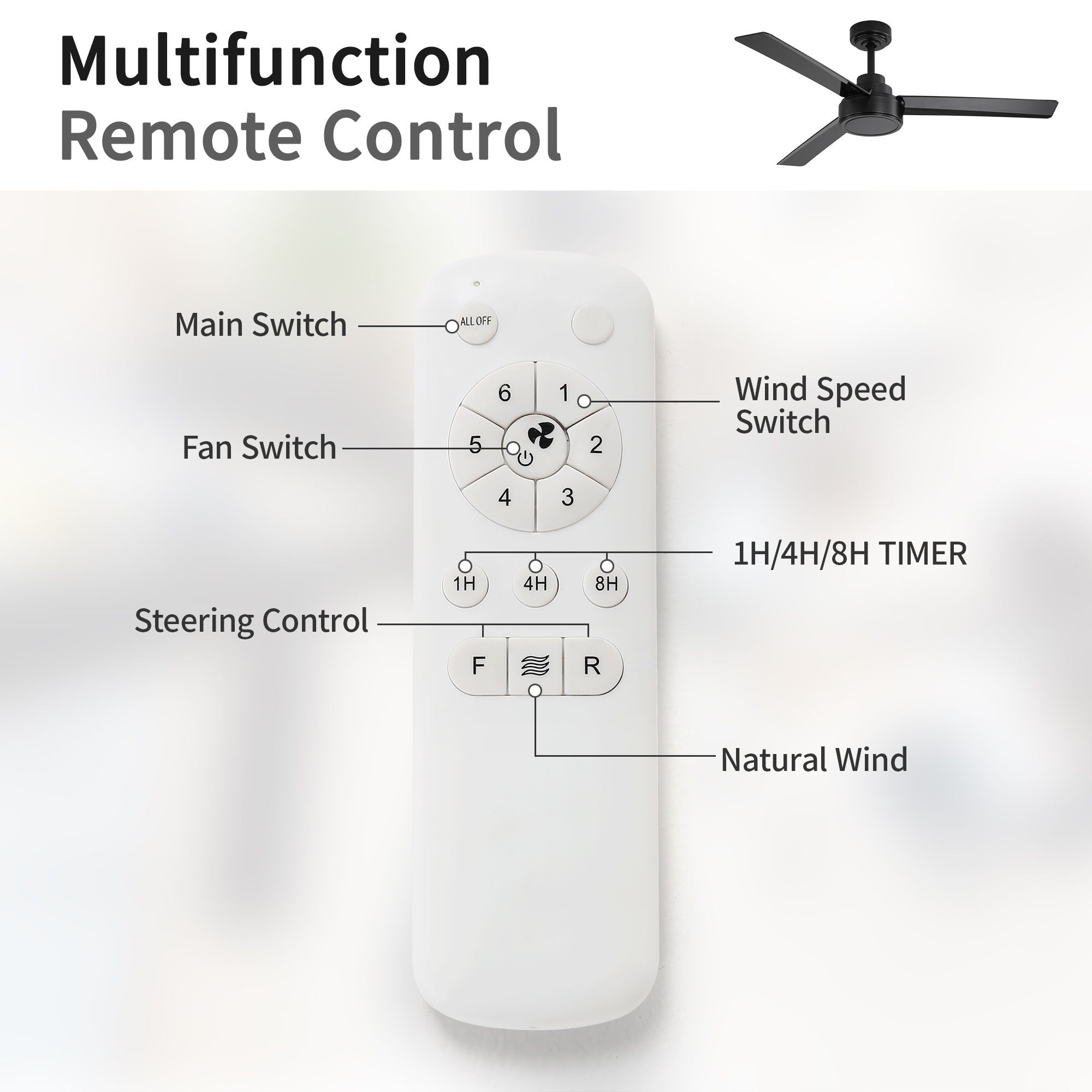 52" Outdoor Ceiling Fan Without Light, 3 Abs Blades Farmhouse Ceiling Fan With Remote Control 6-Speed Reversible Dc Motor For Living Room, Bedroom, Kitchen - Black