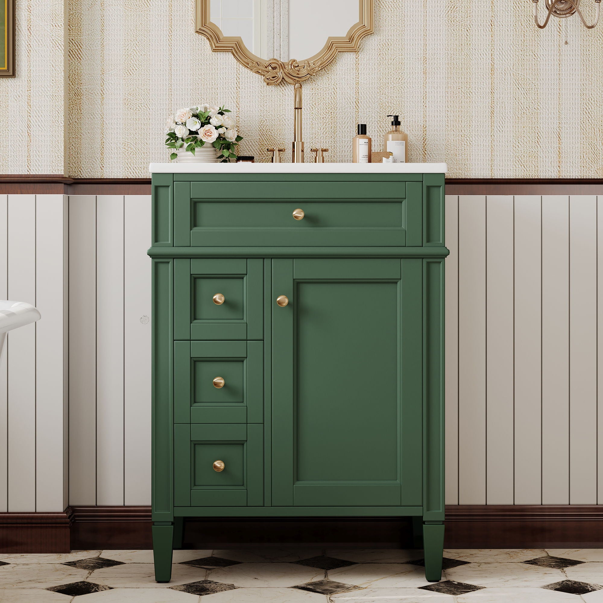 Bathroom Vanity With Top Sink, Storage Cabinet With 2 Drawers And Tip-Out Drawer