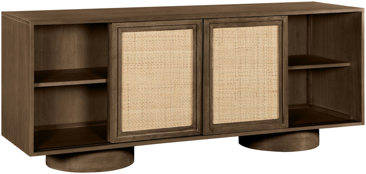 Windsor - Solid Wood And Brown Cane Sideboard / Buffet With Cylindrical Legs - Brown