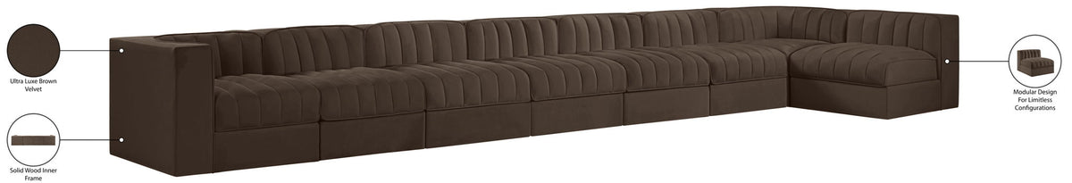 Rummi - Velvet Performance Fabric Upholstered 8 Piece Modular Sectional, L-Shaped (Right)