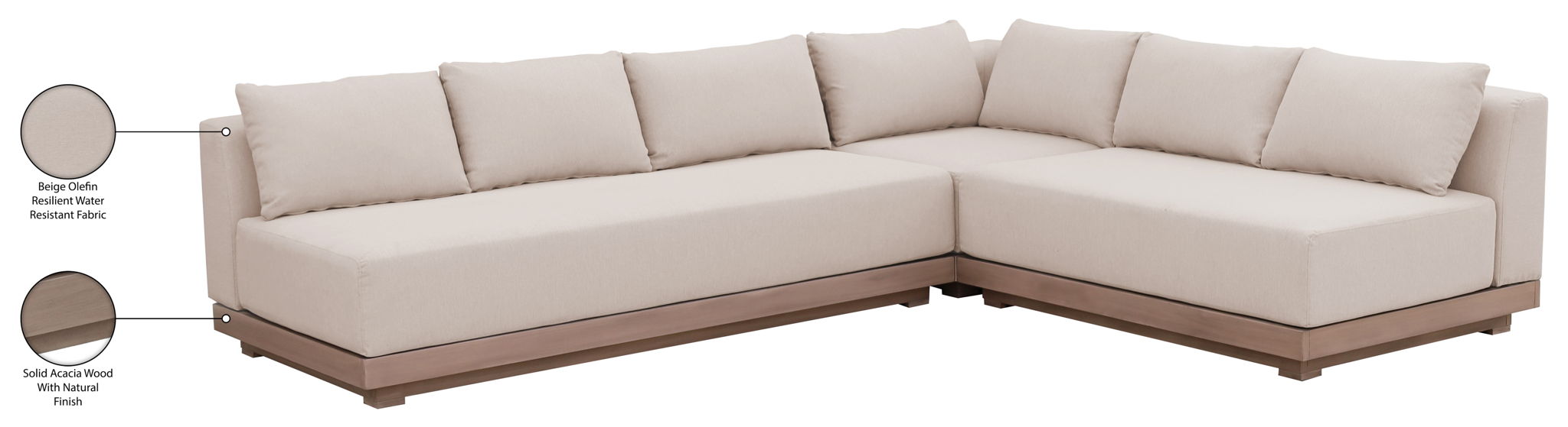 Solace - Olefin Performance Fabric 3 Piece Outdoor Patio Modular Sectional (Sofa, Loveseat & Corner Chair)