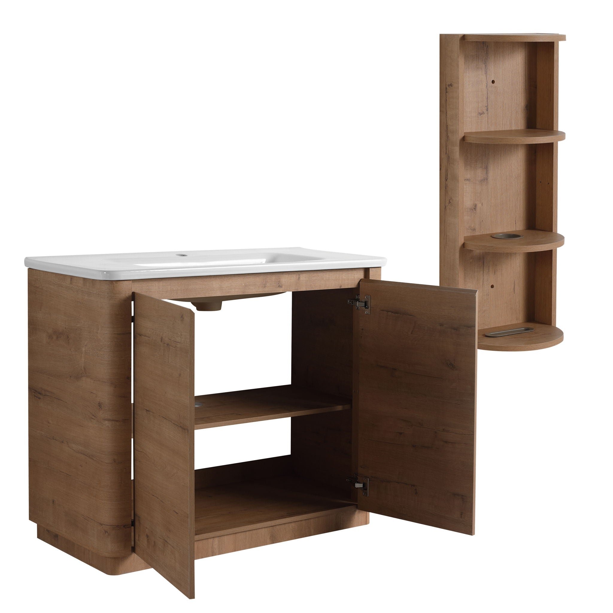 Freestanding Bathroom Vanity With Sink, 2 Soft Close Doors & Storage Rack