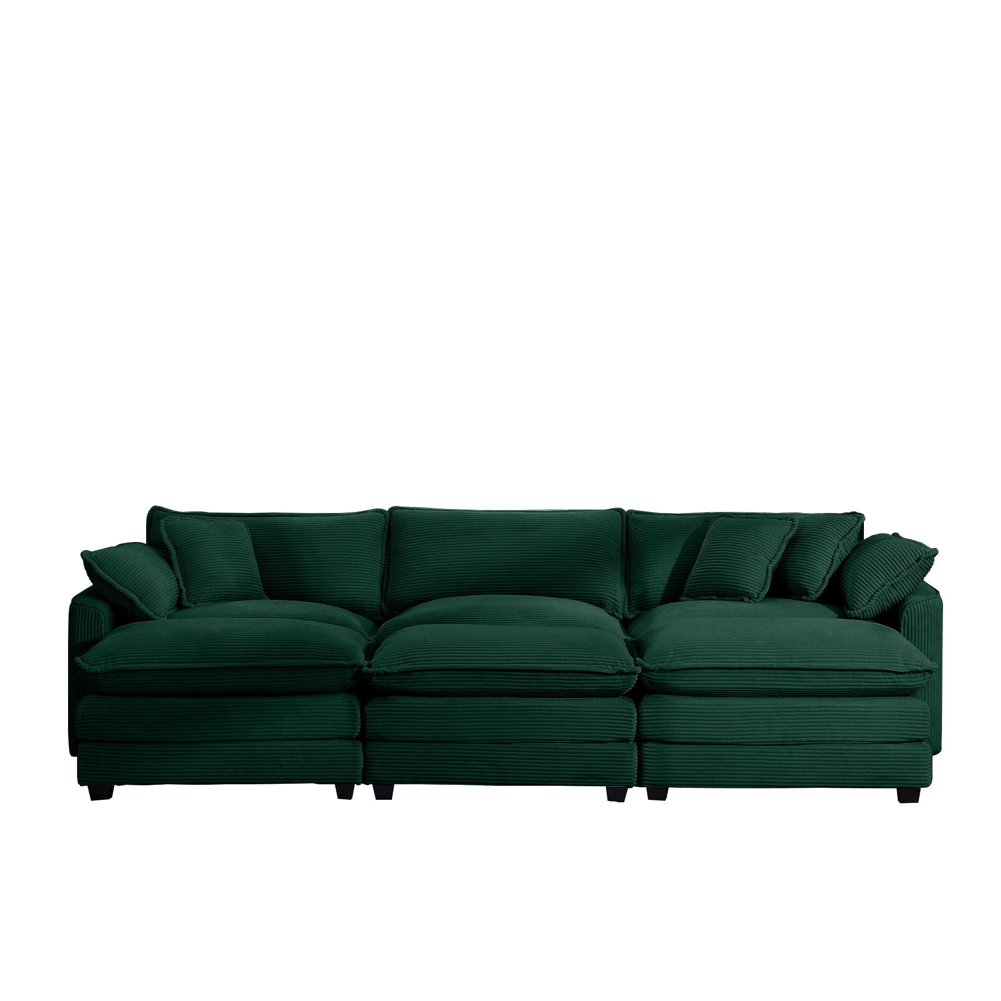 Modern Modular Cushion Sofa With Ottoman, Low Back, Deep Seating Sofa Set