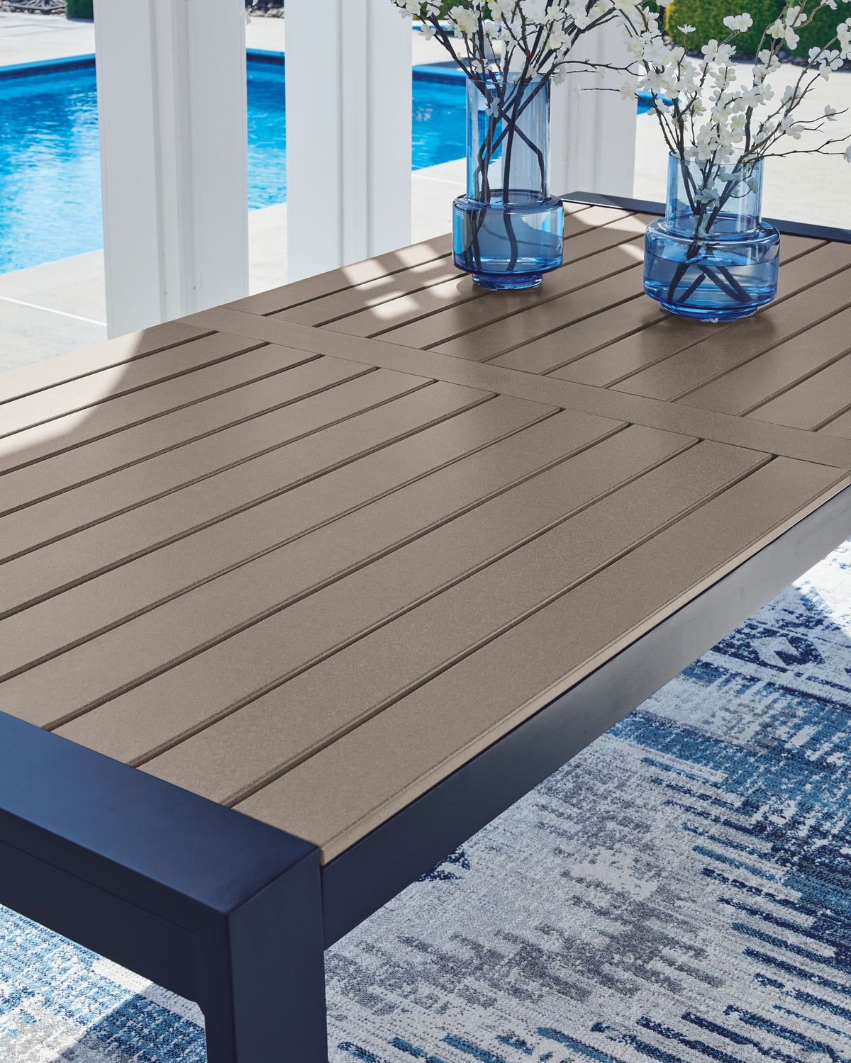 East Beach - Rectangular Dining Table With Umbrella Option - Blue
