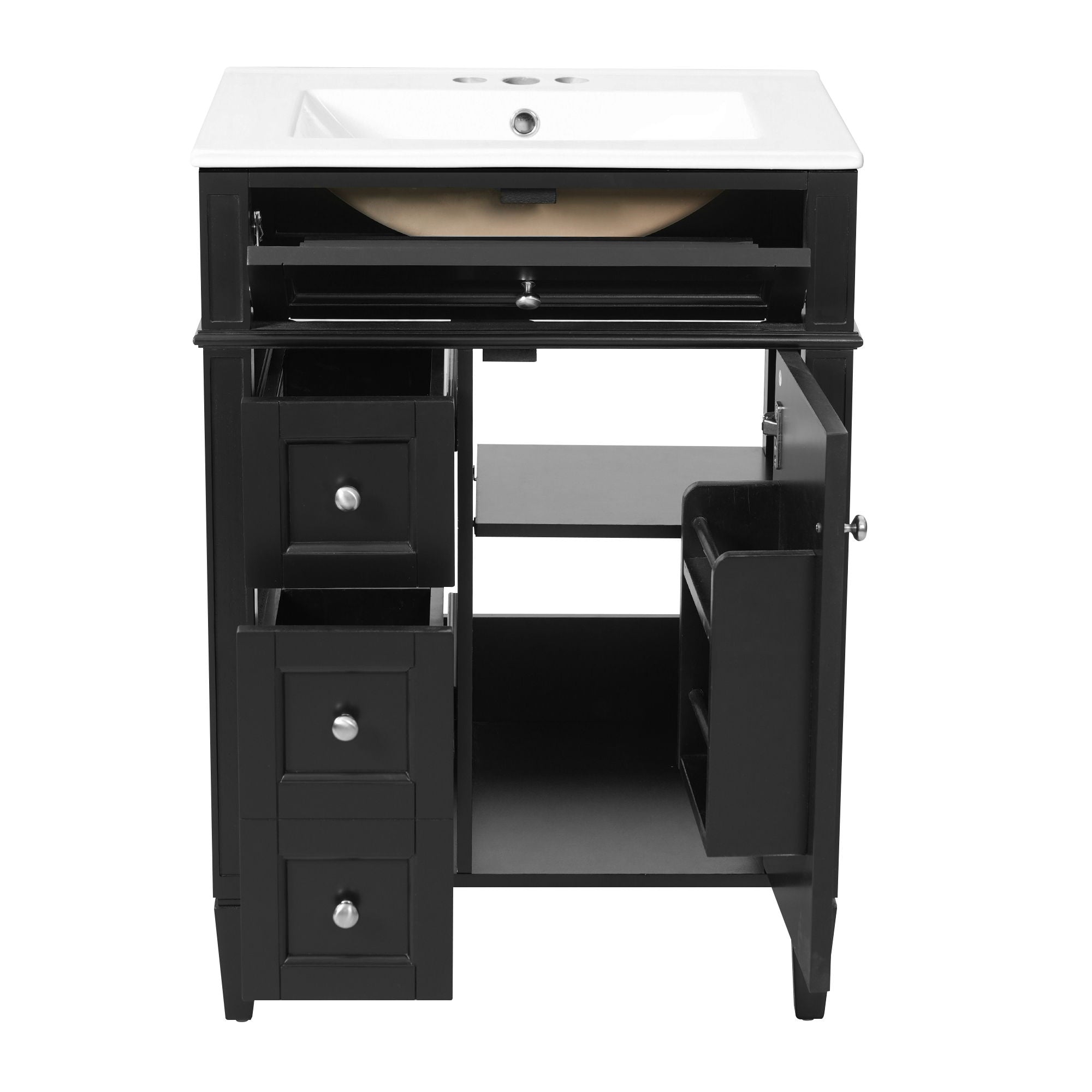 Bathroom Vanity With Top Sink, Storage Cabinet With 2 Drawers And Tip-Out Drawer