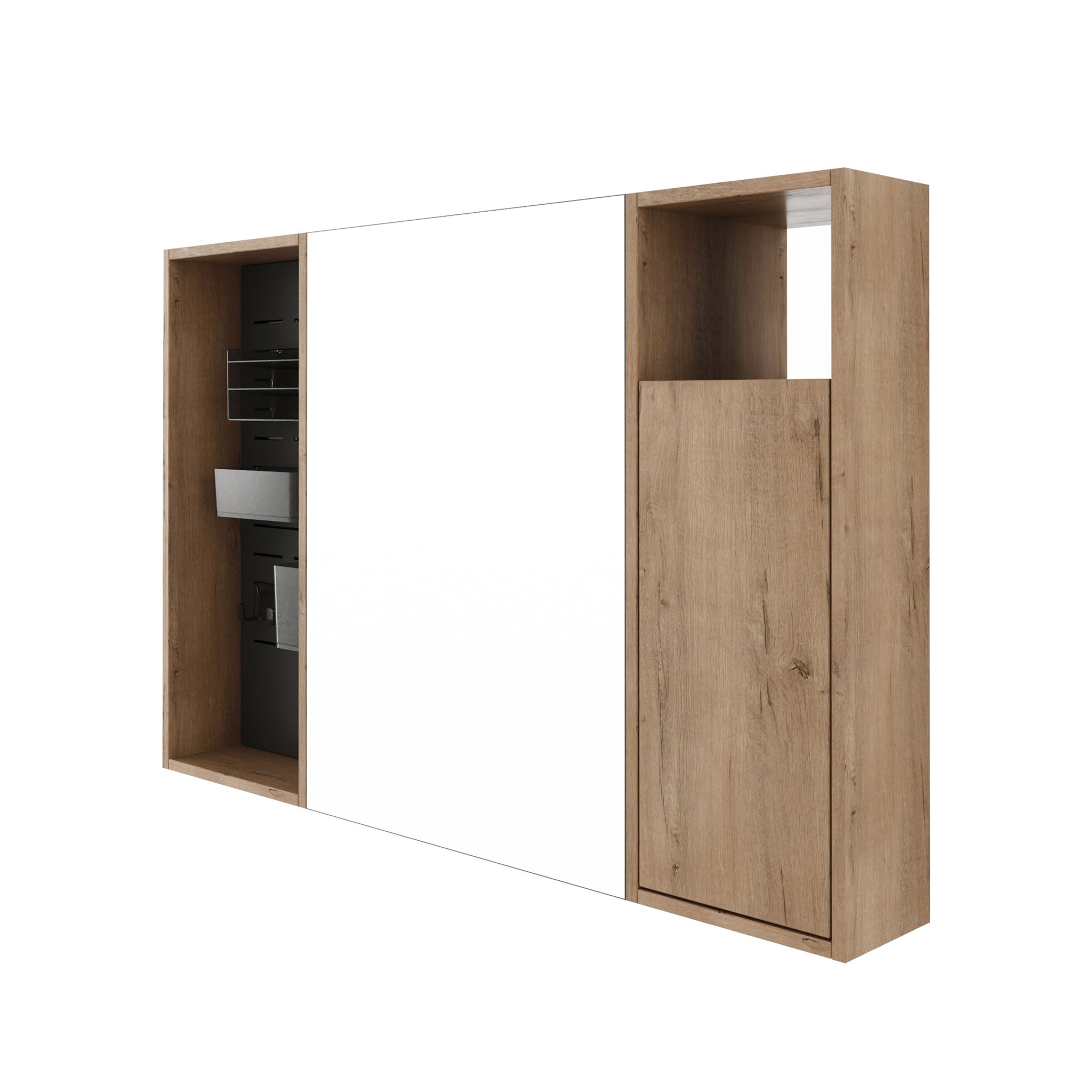 Wall Mounted Bathroom Mirror Cabinet With Soft Close Door, Storage Cabinet - Imitative Oak