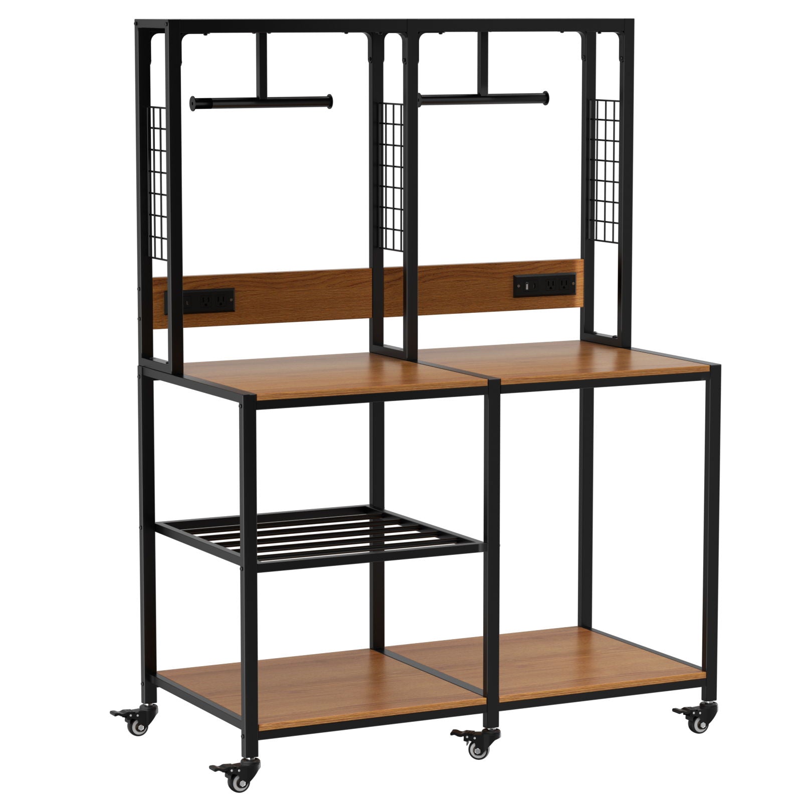 Double 3D Printer Stand With Filament Storage, T-Type Filament Holder, Lockable Wheel, Mobile Or Fixed Printer Rack For Home - Black