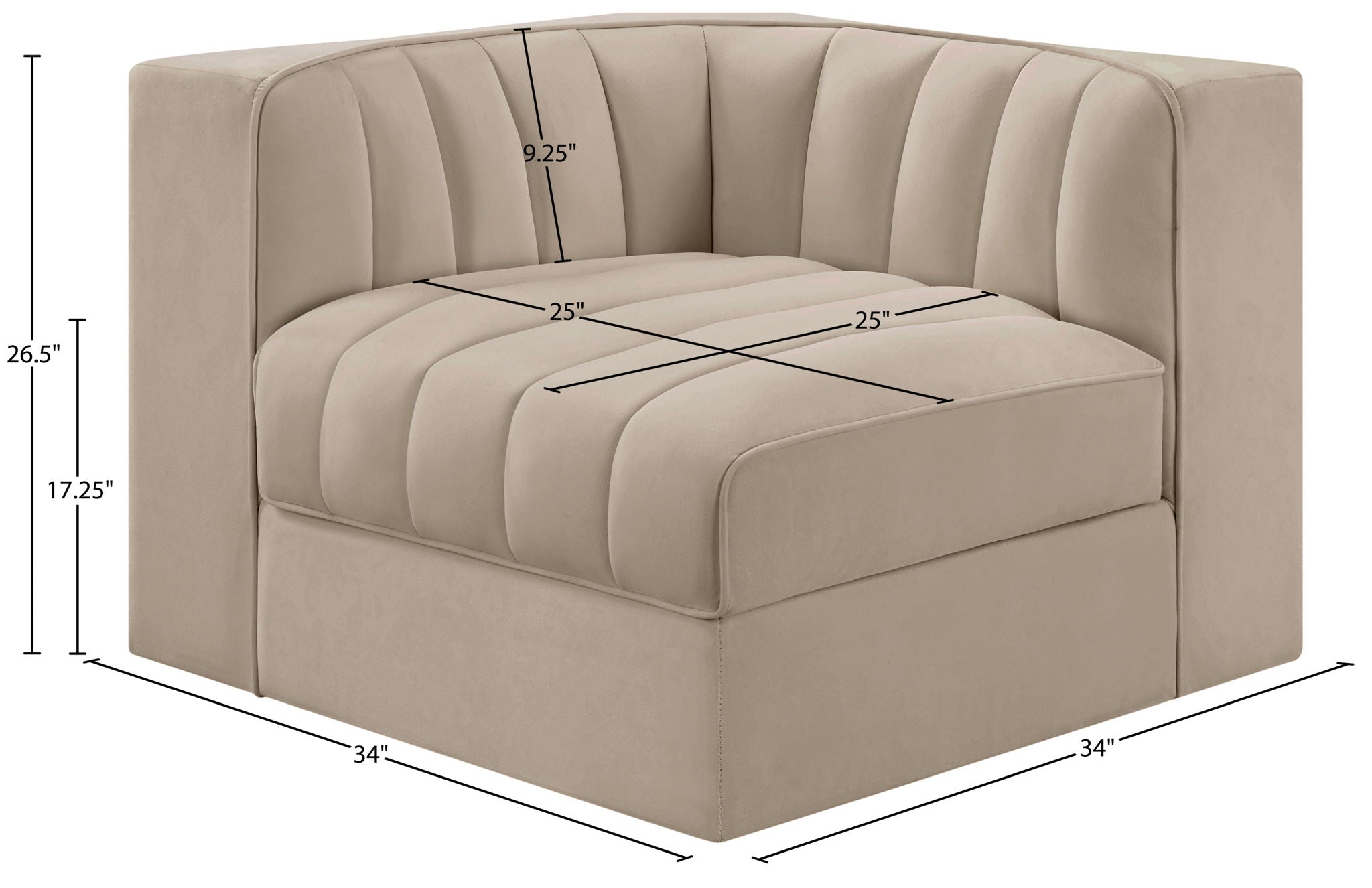 Rummi - Velvet Performance Fabric Upholstered Modular Corner Chair