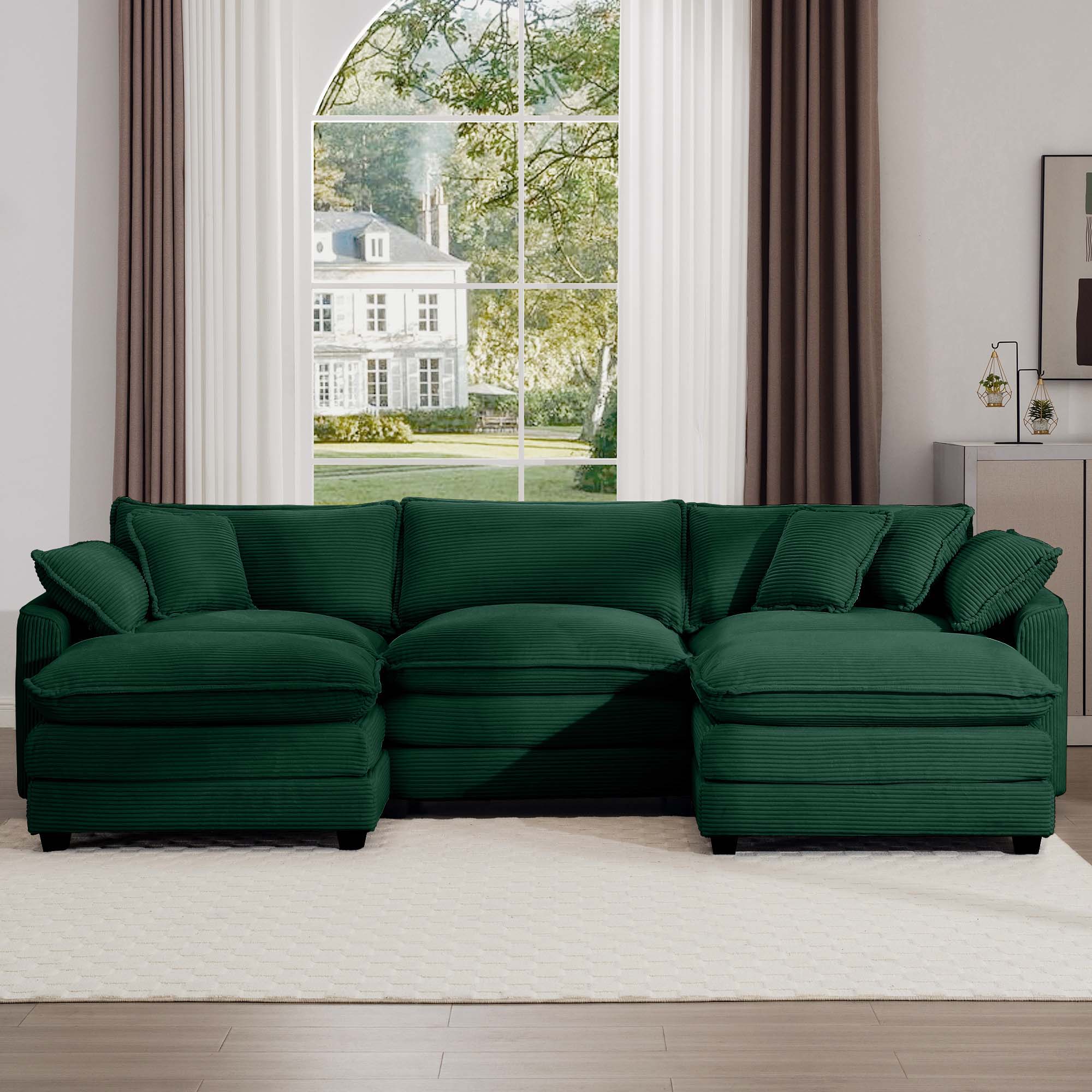 Modern Modular Cushion Sofa With Ottoman, Low Back, Deep Seating Sofa Set