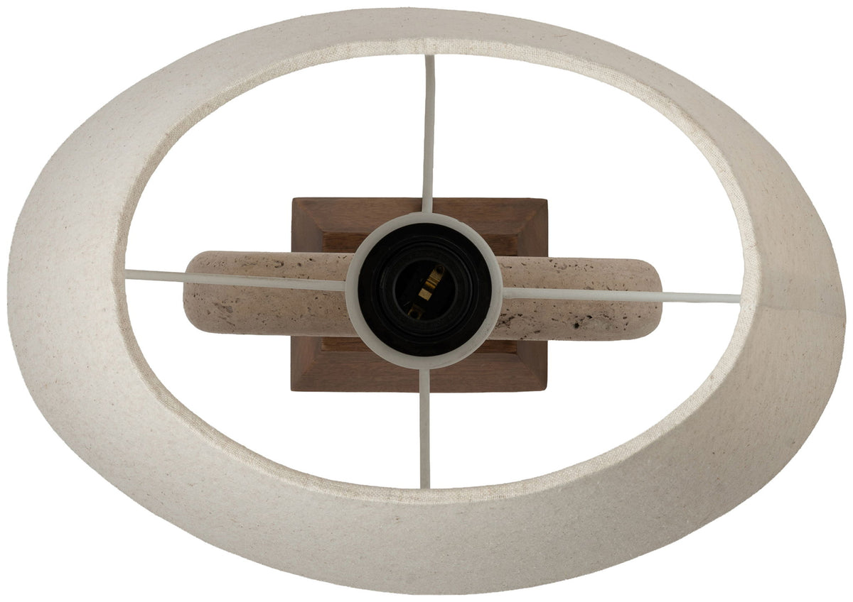 Solis - 14" Genuine Marble And Mango Wood Base With Linen Textured Fabric Shade Table Lamp