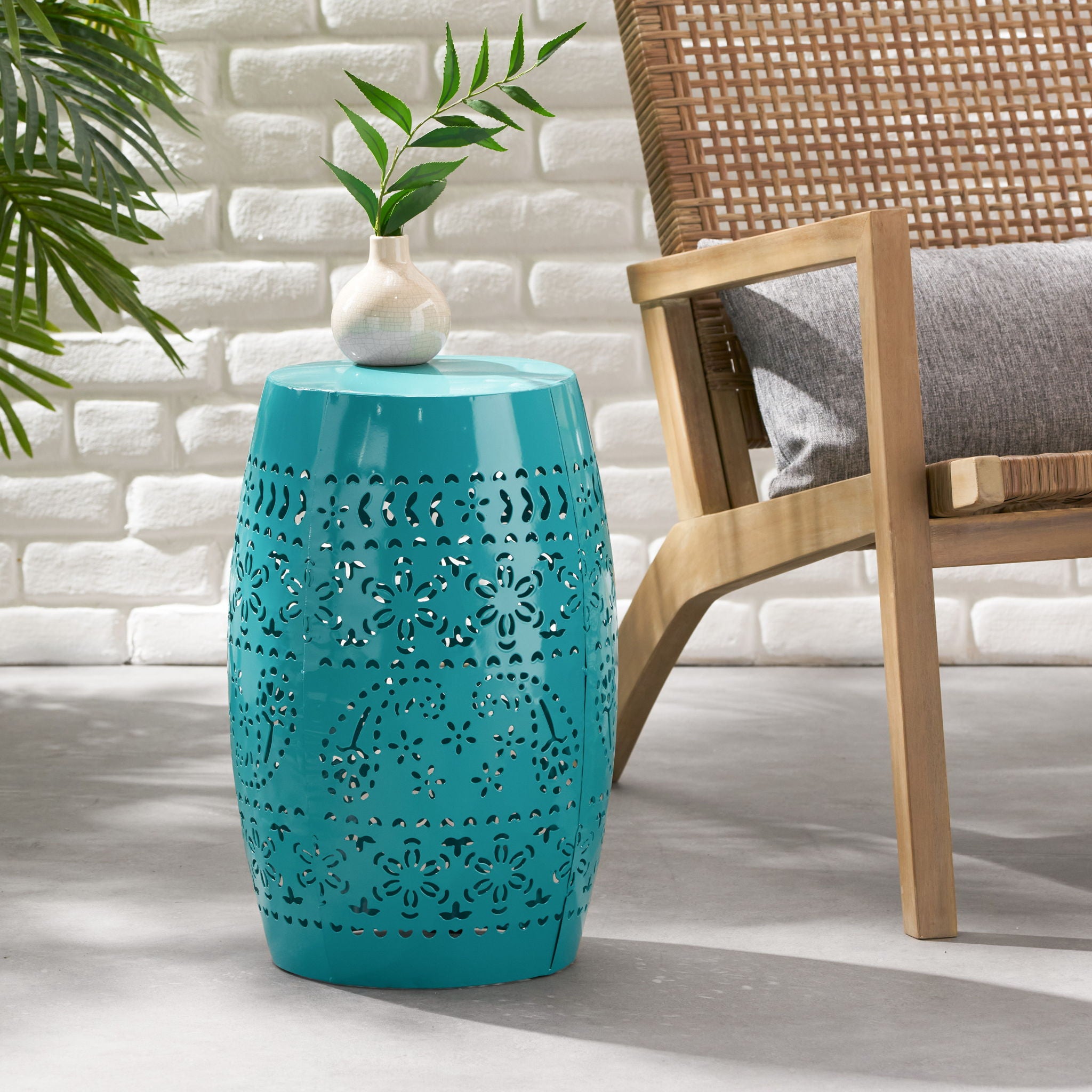 Outdoor Lace Cut Side Table - Teal