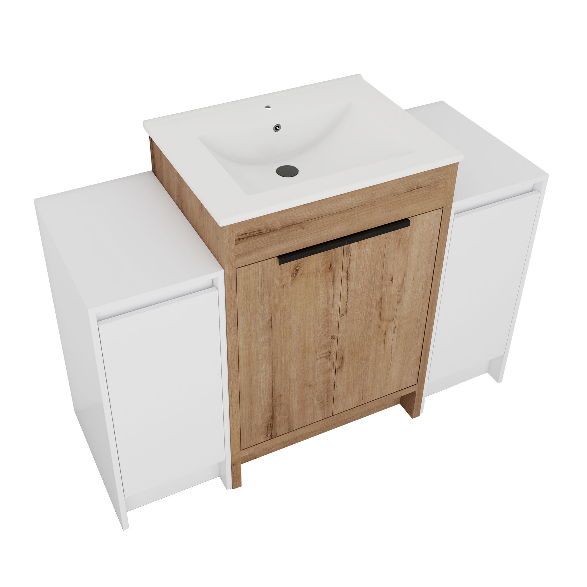 48" Freestanding Bathroom Vanity With Sink And 2 Storage Cabinets, Soft Closing Door - Imitative Oak / White