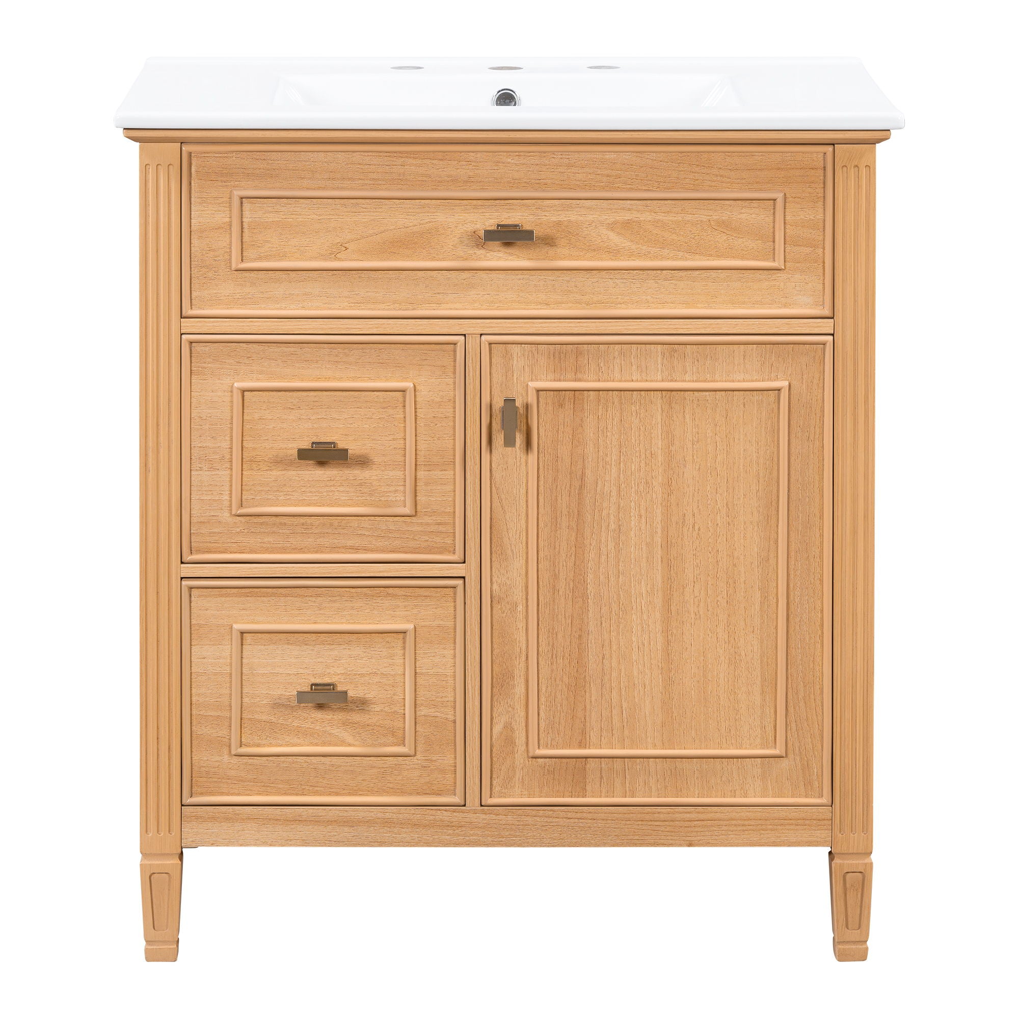 Bathroom Vanity With Sink, Flip Drawer & Adjustable Shelf - Natural