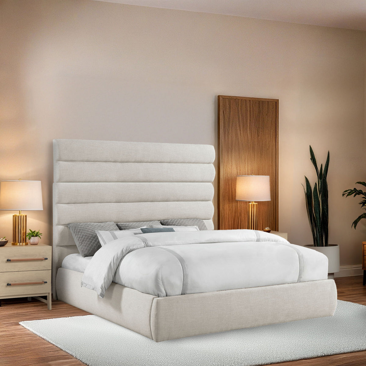 Adam - Linen Fabric Bed With 70.5" Headboard