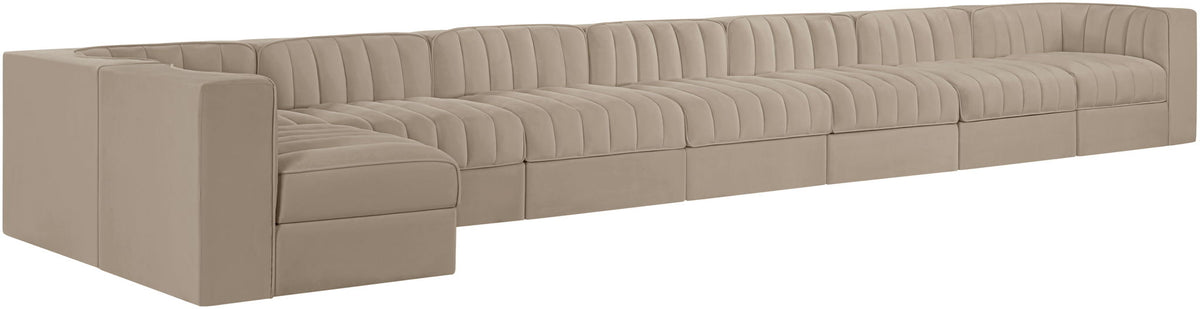 Rummi - Velvet Performance Fabric Upholstered 8 Piece Modular Sectional, L-Shaped (Right)
