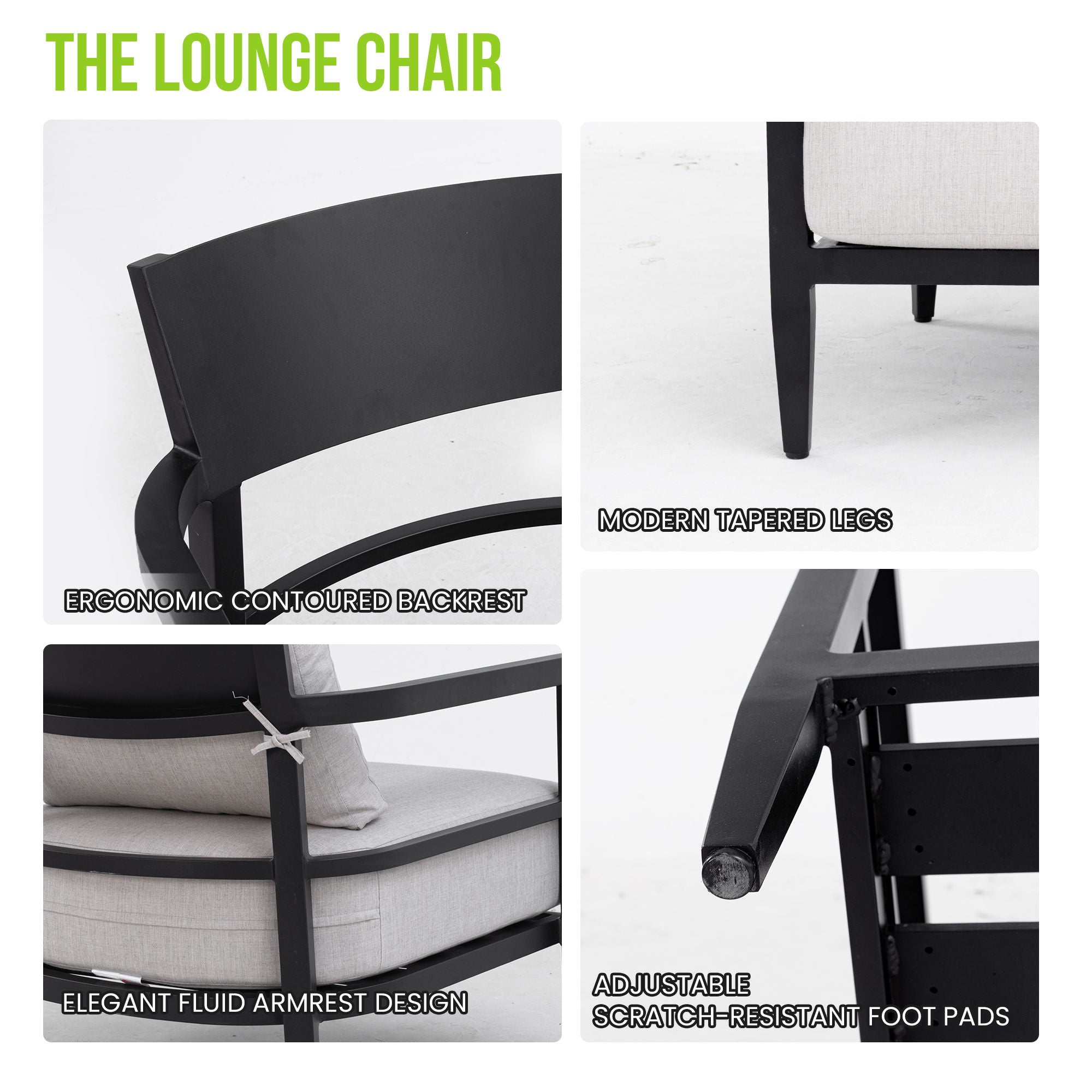Outdoor Lounge Chair With Ember Frame, Sunbrella Cast Cushion, Weather Resistant - Ember Black