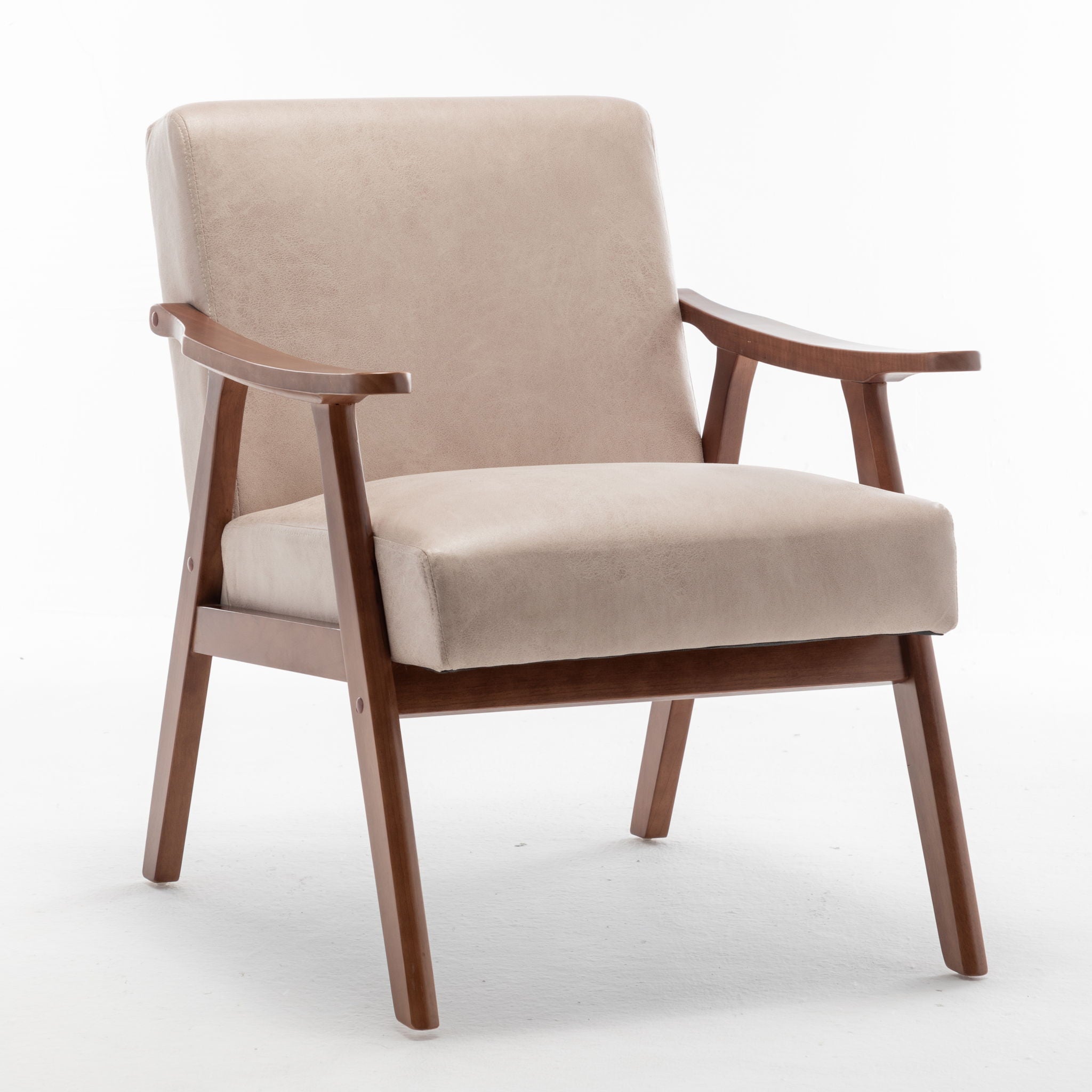 Mid Century Modern Accent Chair With Solid Wood Frame And Extra Thick Backrest