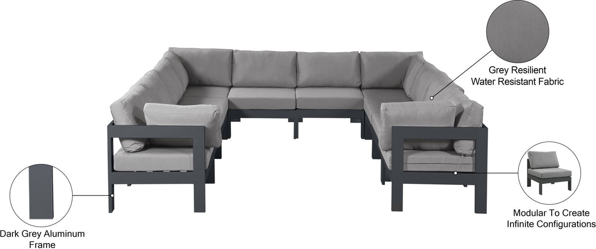 Nizuc - Outdoor Patio 10 Piece Modular Sectional With Gray Frame