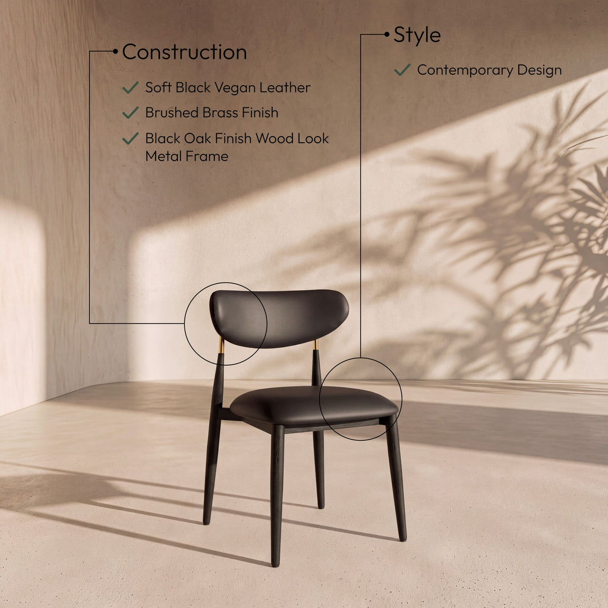 Ronda - Vegan Leather Upholstered Dining Side Chair - Black Legs