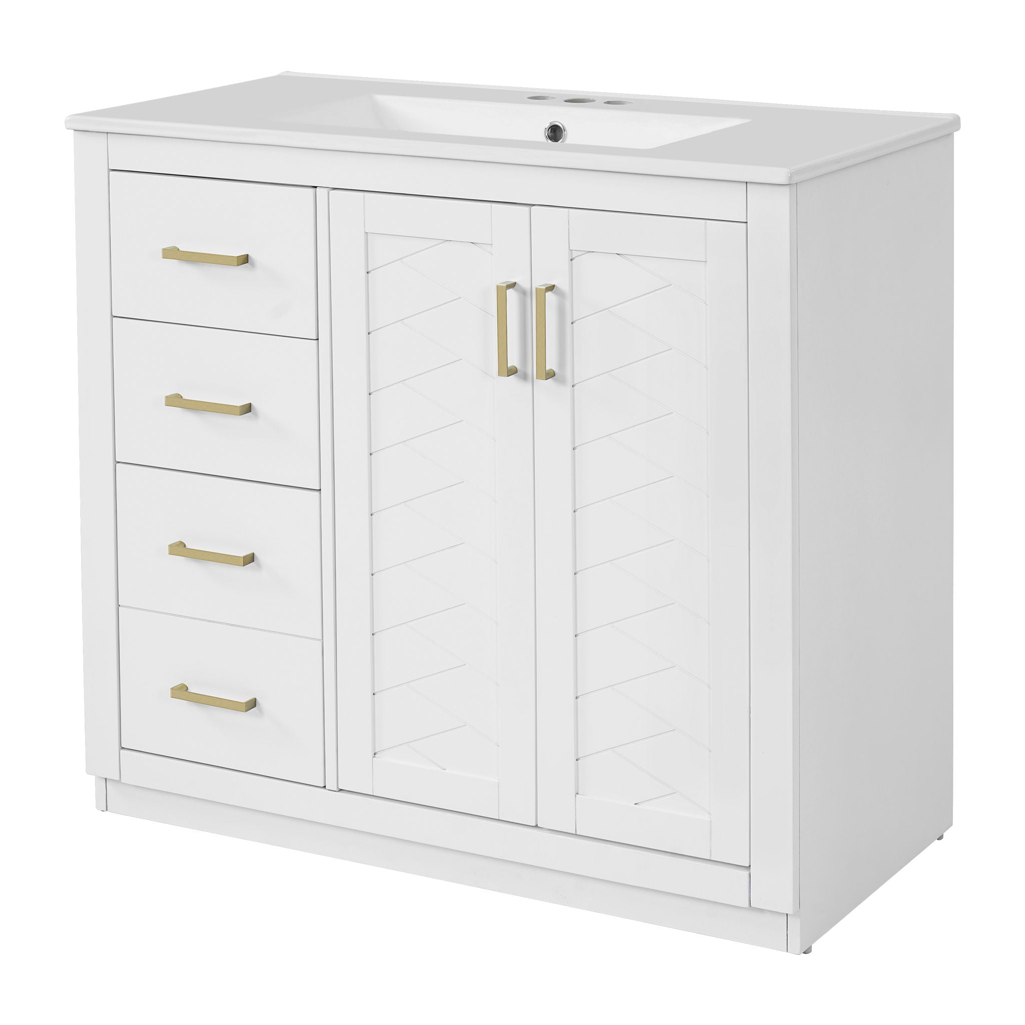 Bathroom Vanity With Sink Combo, Storage Cabinet, Freestanding Set With 3 Drawers & Soft Closing Doors