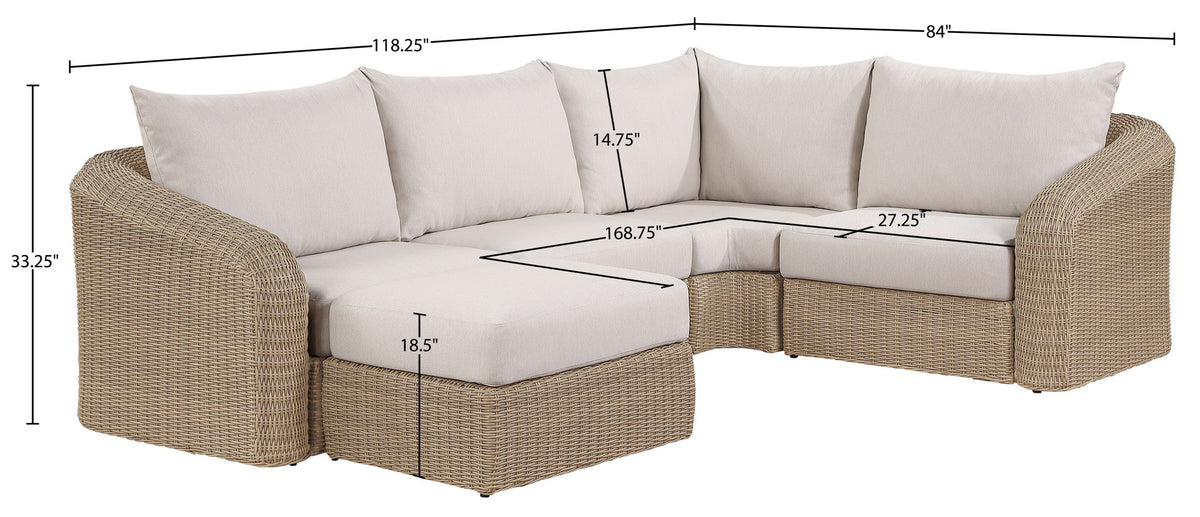 Seacrest - Olefin Water Resistant Fabric And Wicker 5 Piece Outdoor Patio Modular Sectional