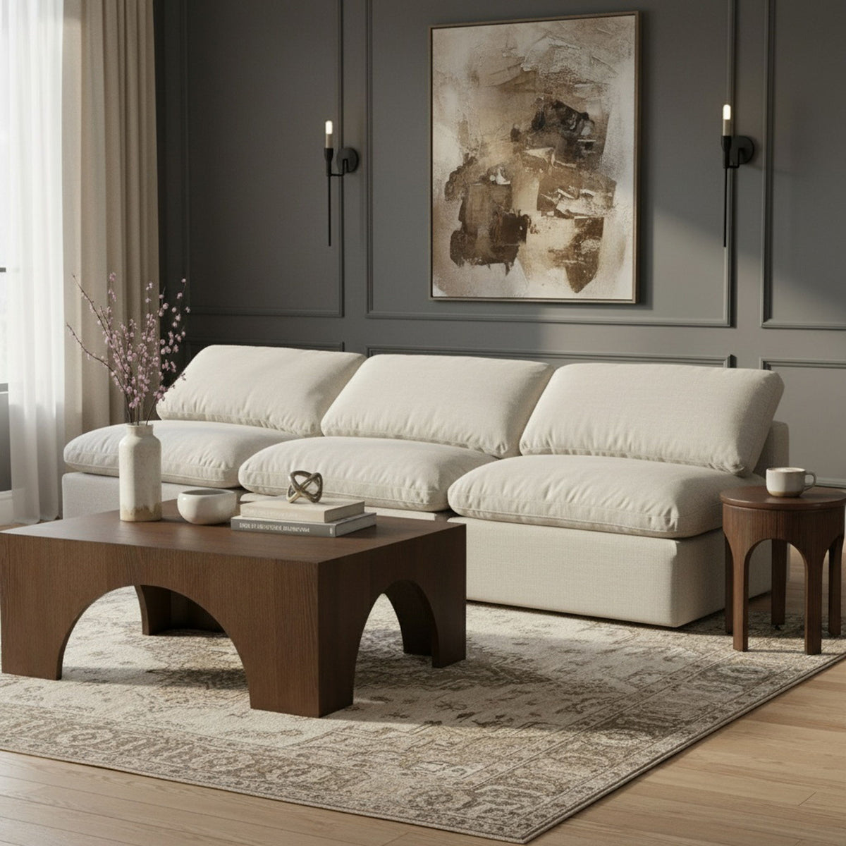 Indulge - Linen 3 Seat Modular Armless Sofa